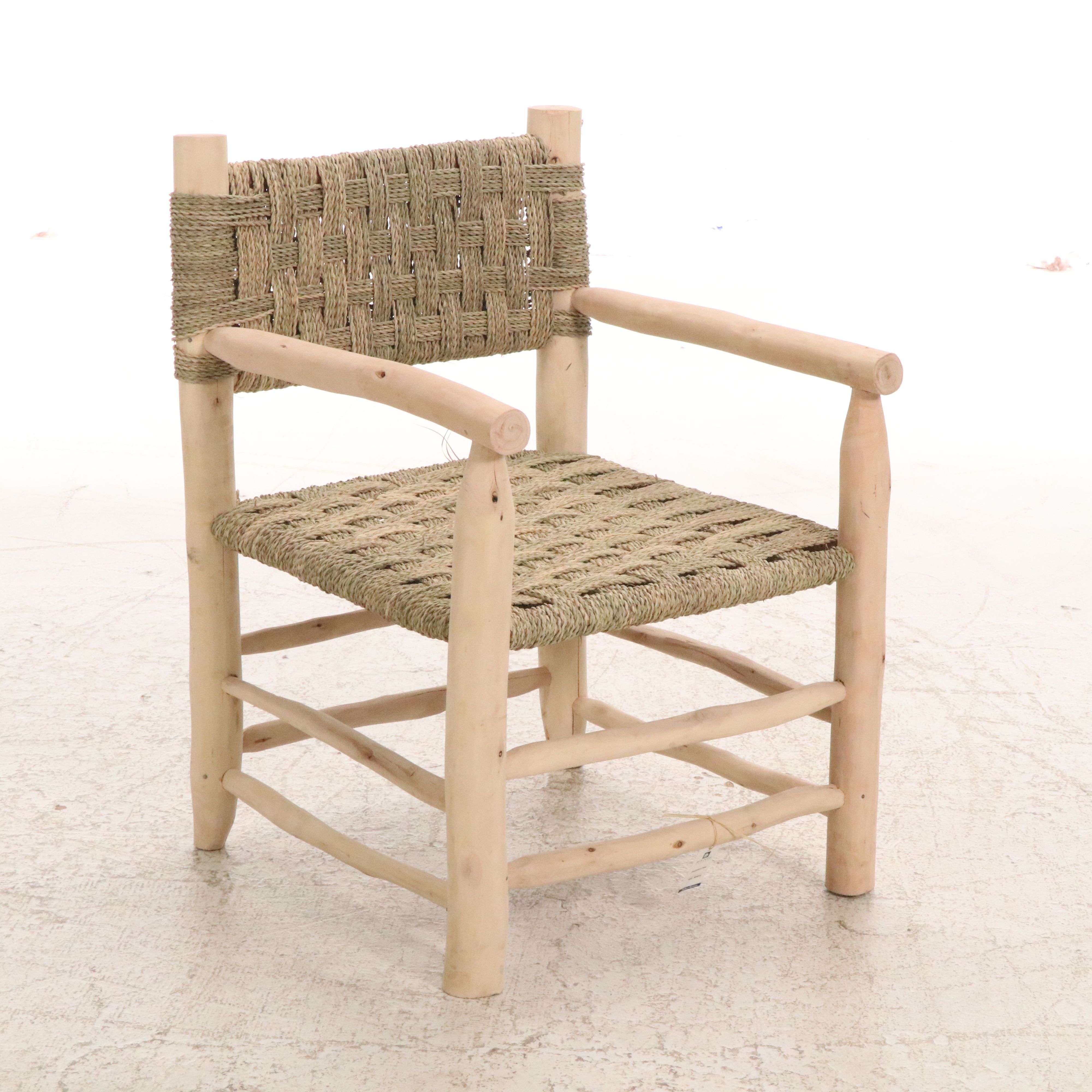 Pair of Woven Rope and Natural Wood Armchairs