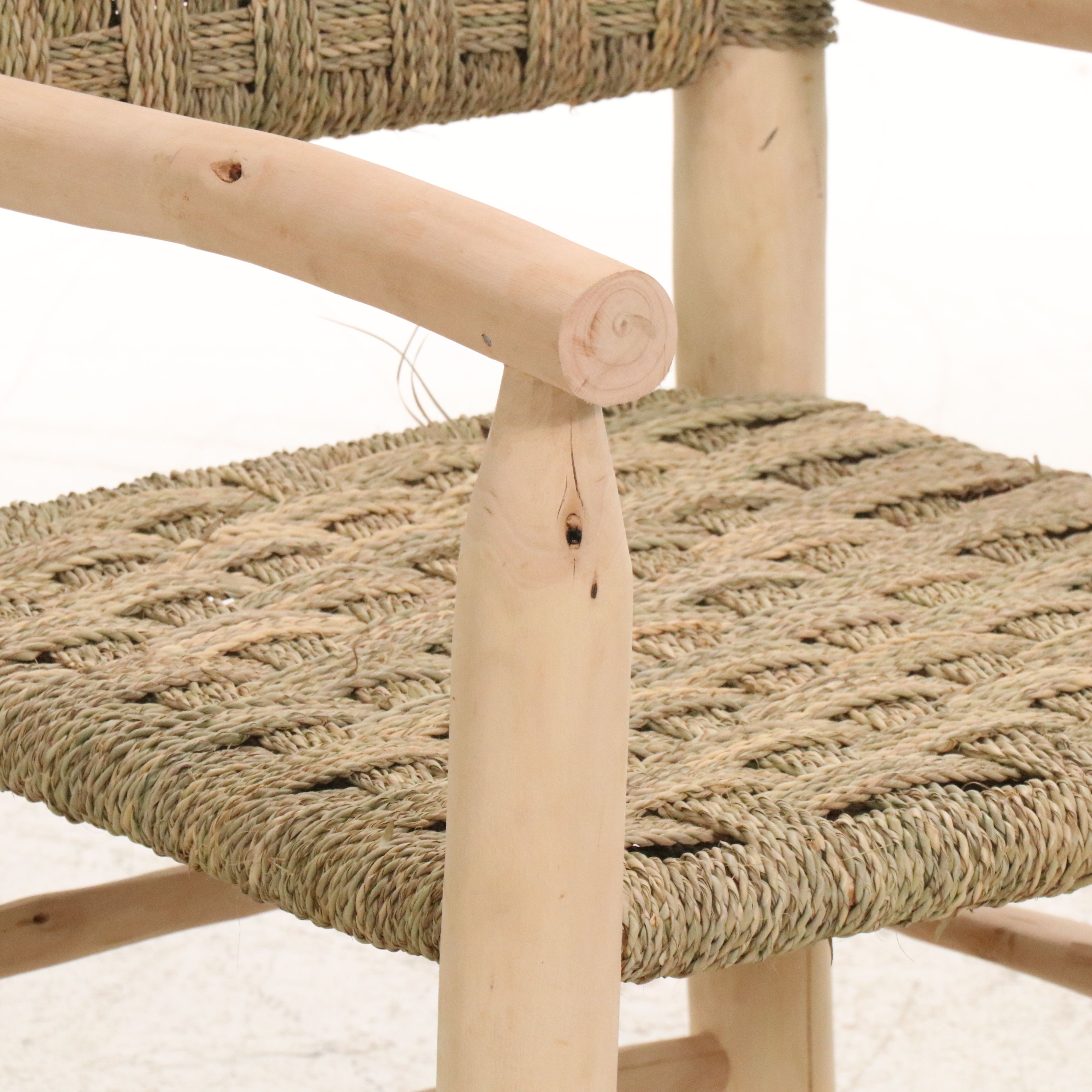 Pair of Woven Rope and Natural Wood Armchairs