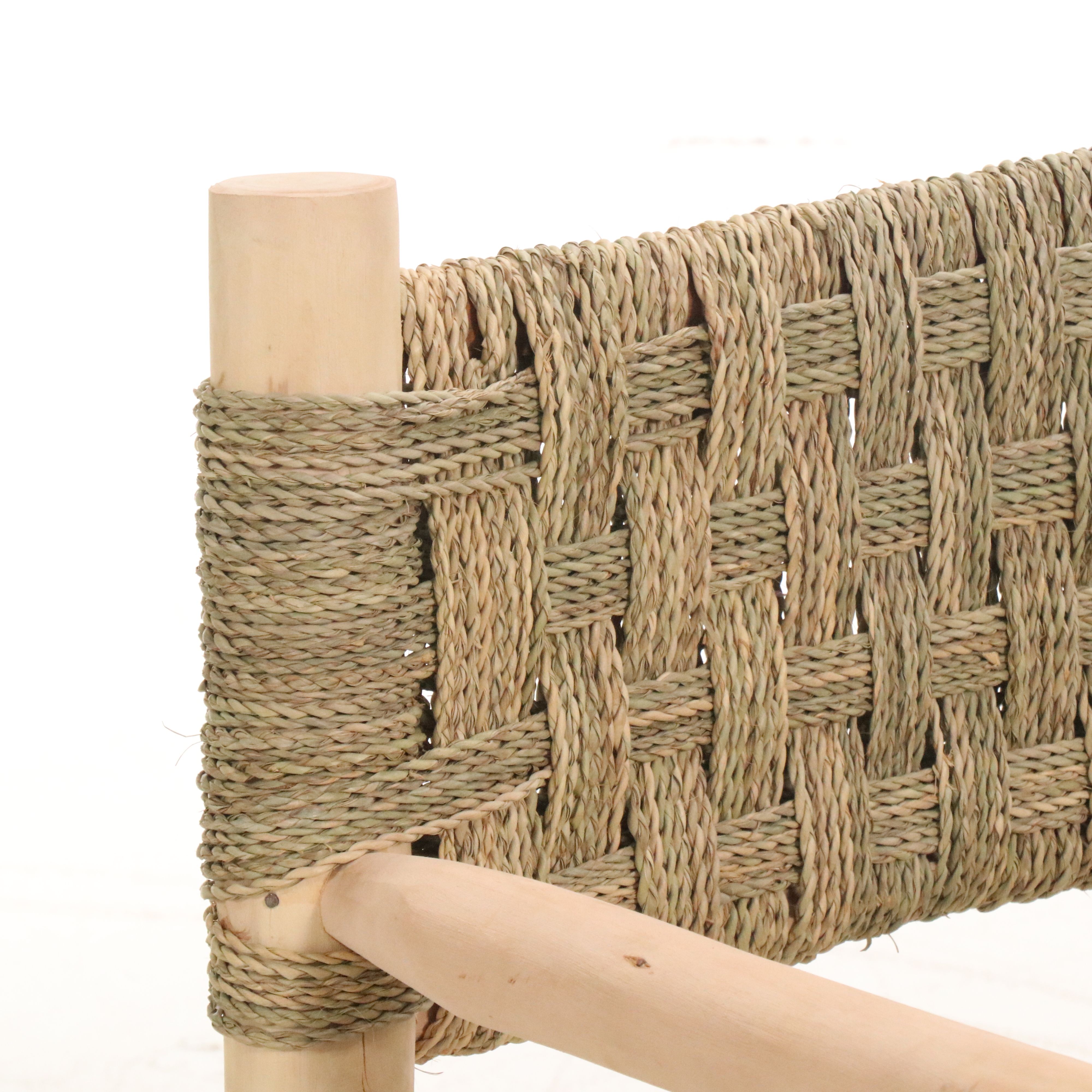 Pair of Woven Rope and Natural Wood Armchairs