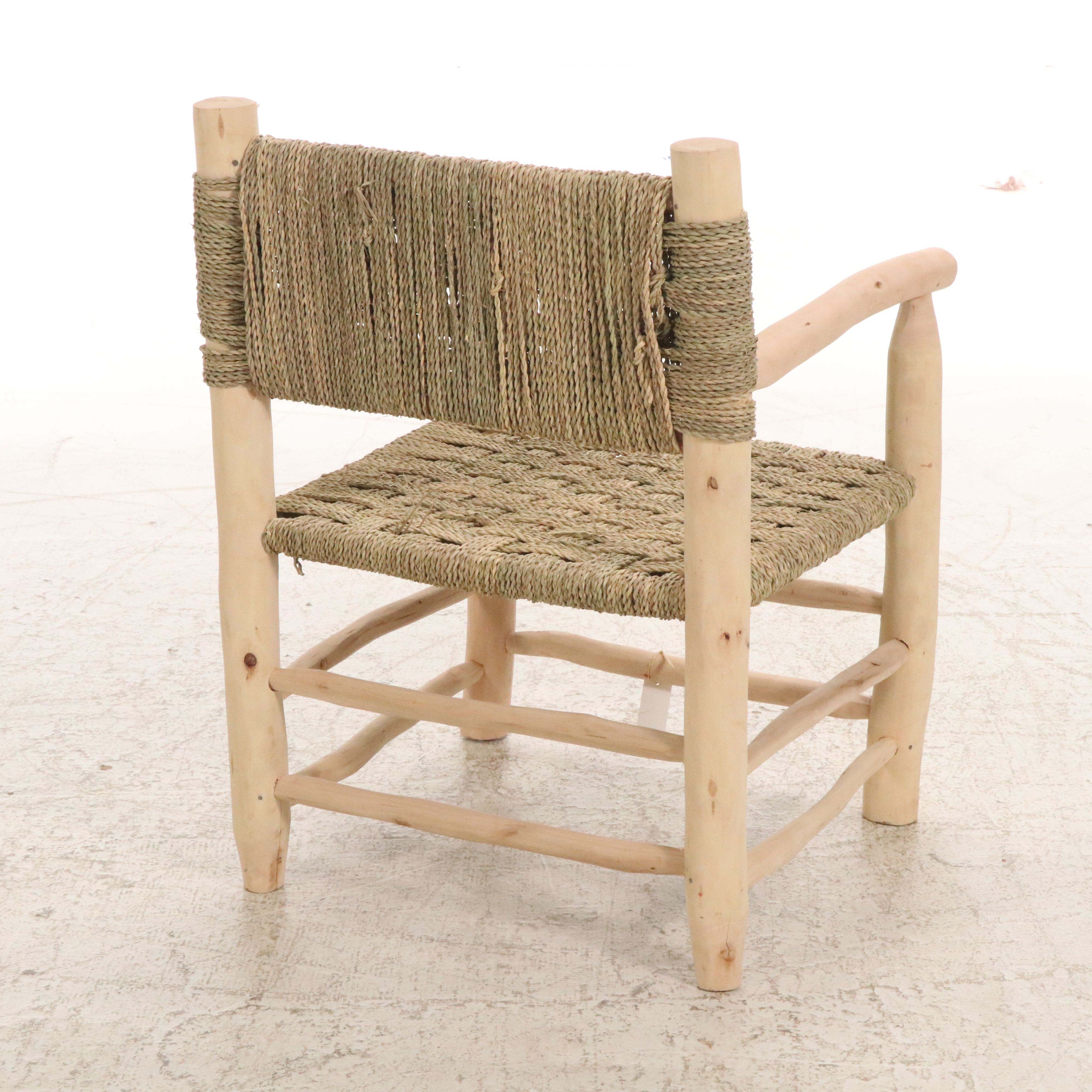 Pair of Woven Rope and Natural Wood Armchairs