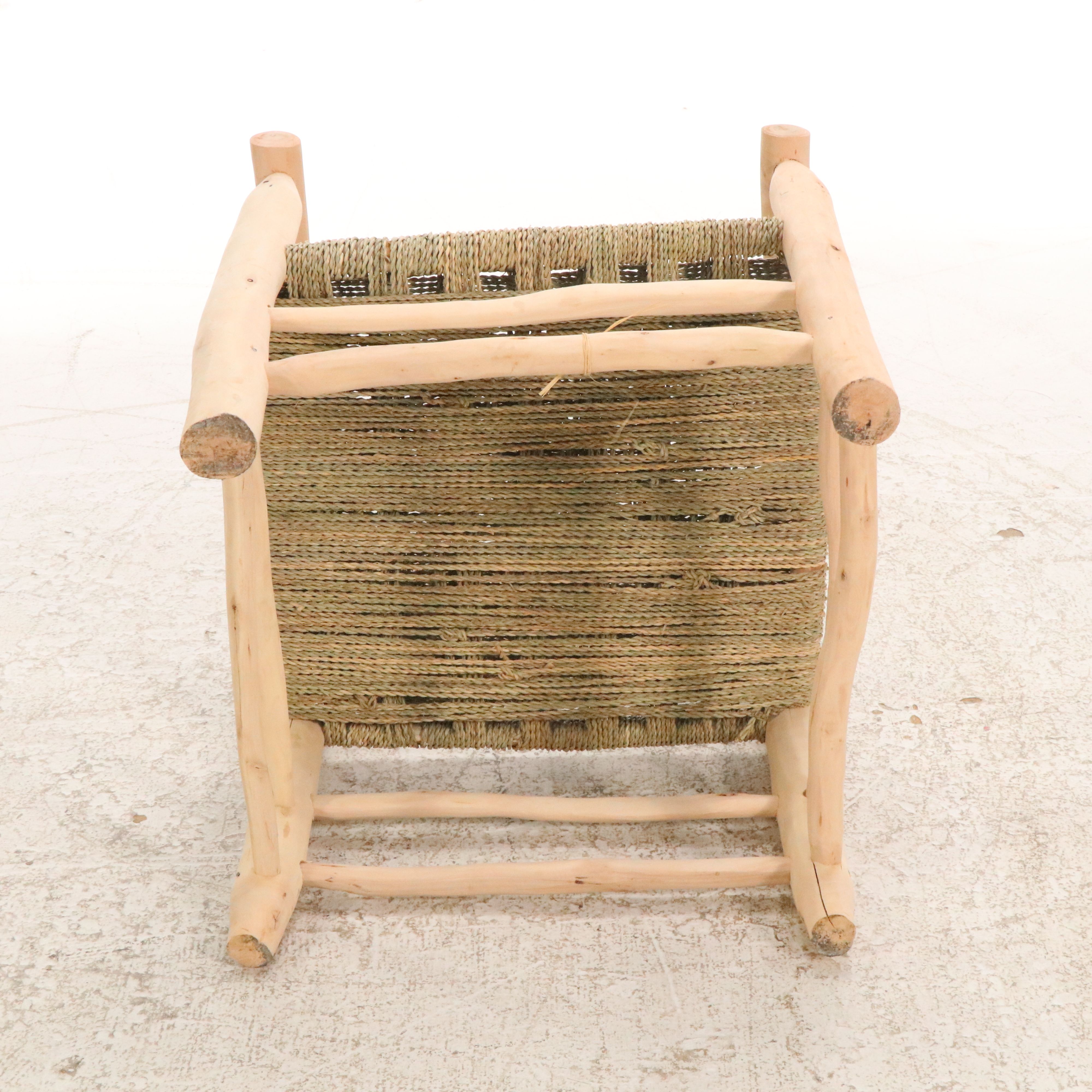 Pair of Woven Rope and Natural Wood Armchairs