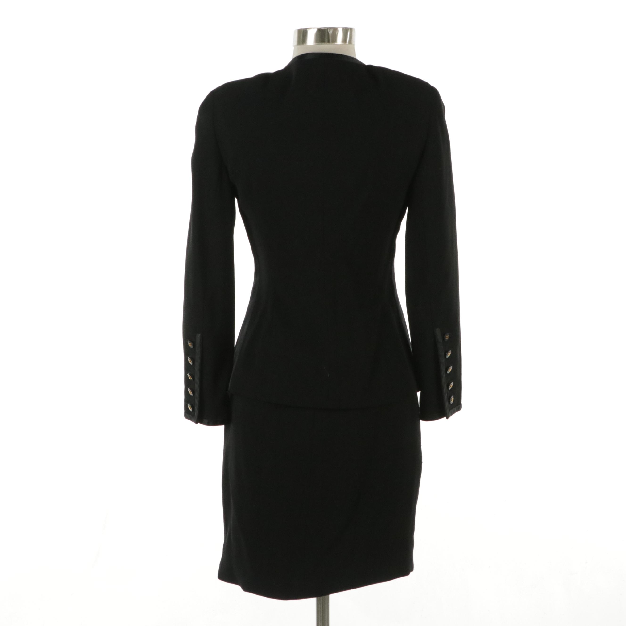 Chanel Black Wool Blend Button-Front Skirt Suit, Late 20th Century