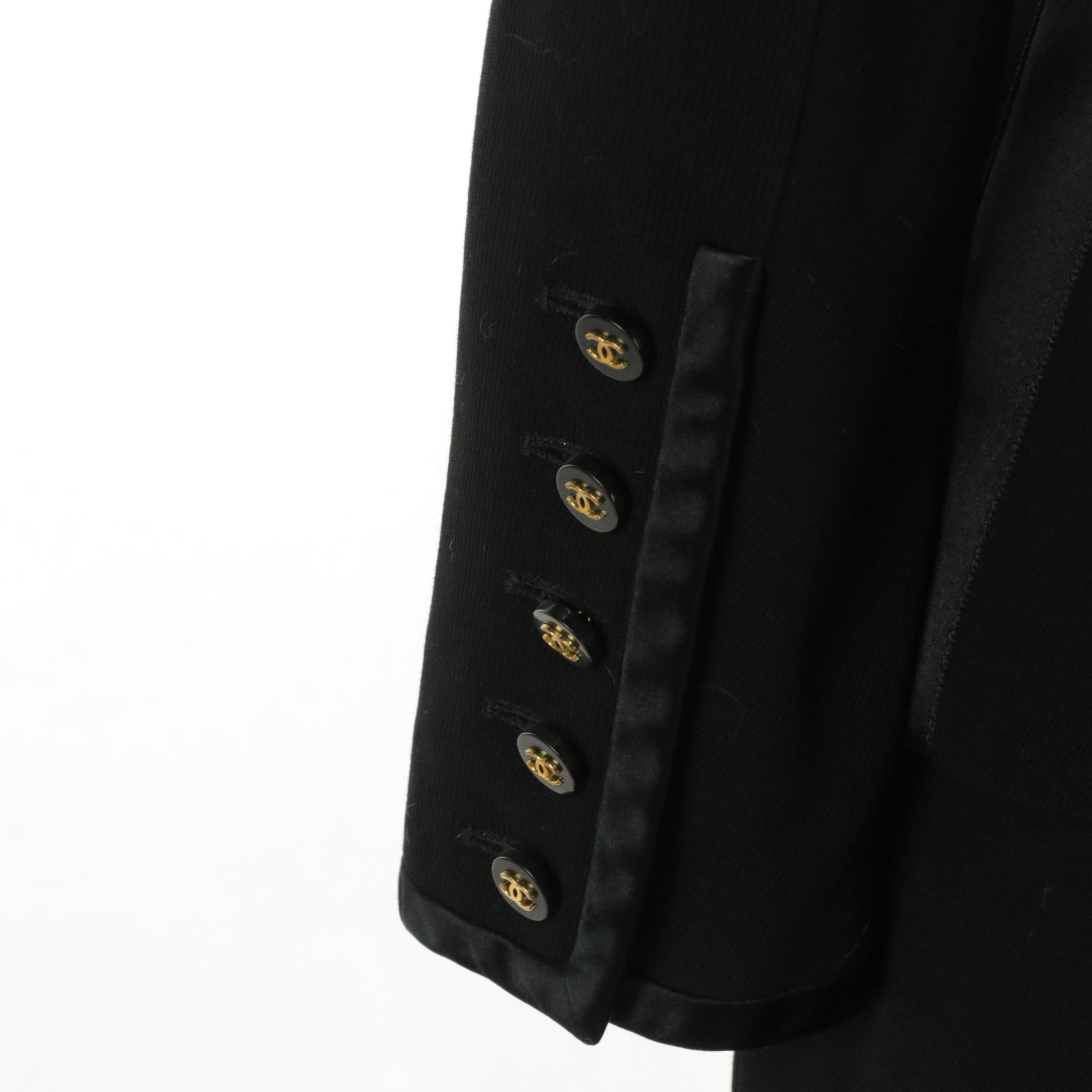 Chanel Black Wool Blend Button-Front Skirt Suit, Late 20th Century