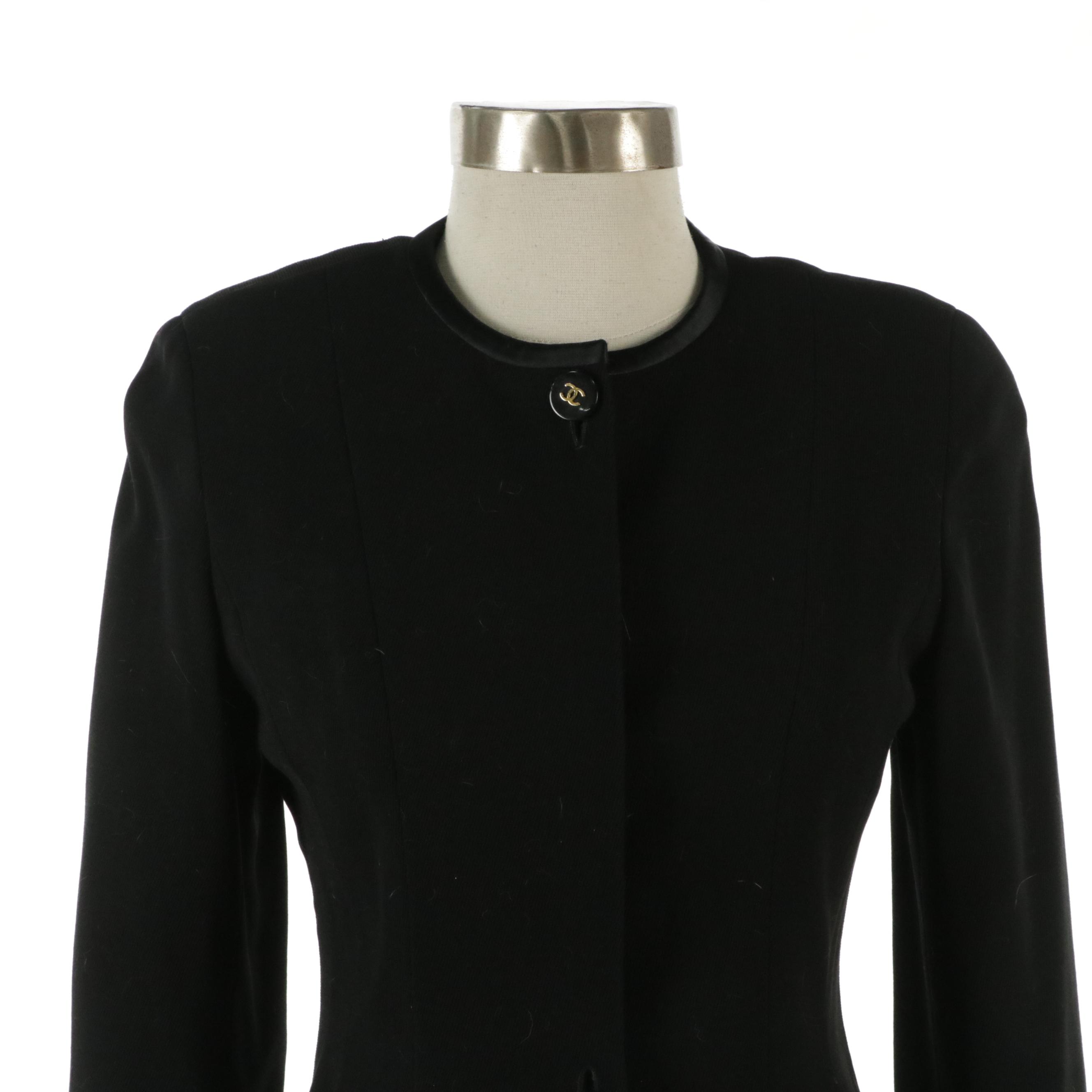 Chanel Black Wool Blend Button-Front Skirt Suit, Late 20th Century