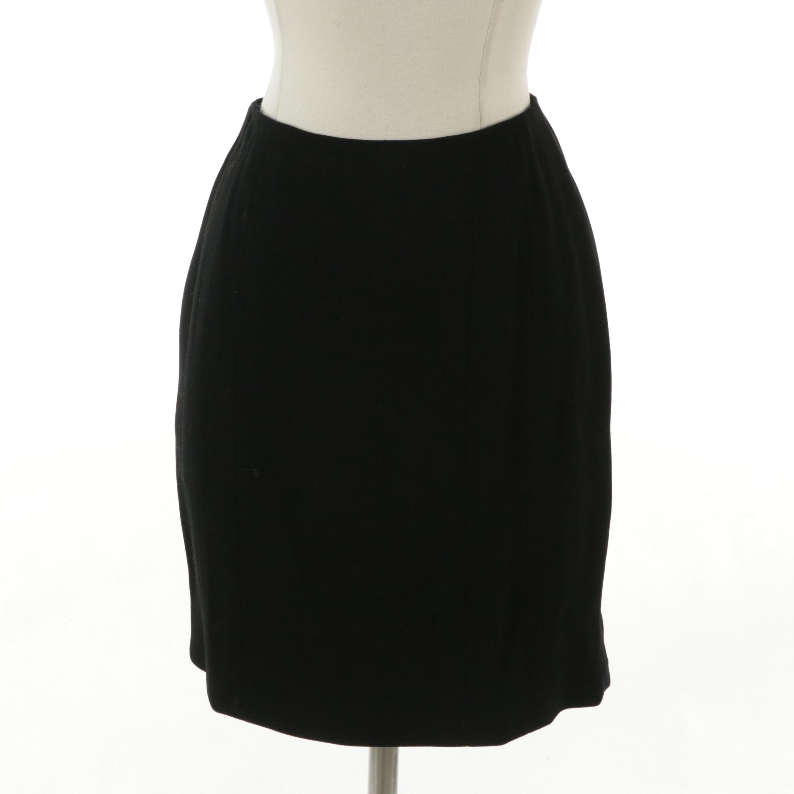 Chanel Black Wool Blend Button-Front Skirt Suit, Late 20th Century