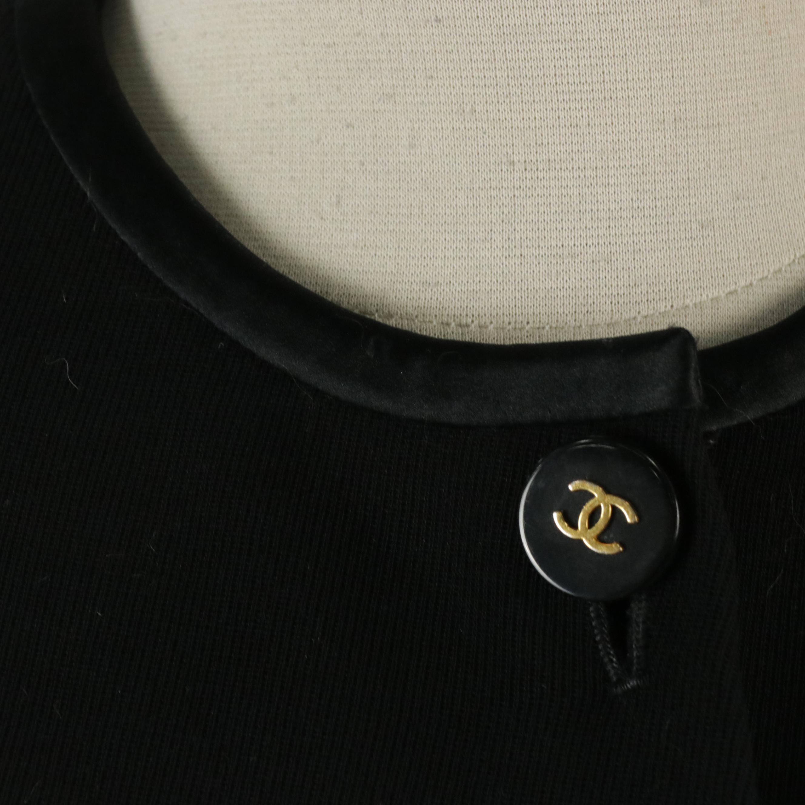 Chanel Black Wool Blend Button-Front Skirt Suit, Late 20th Century