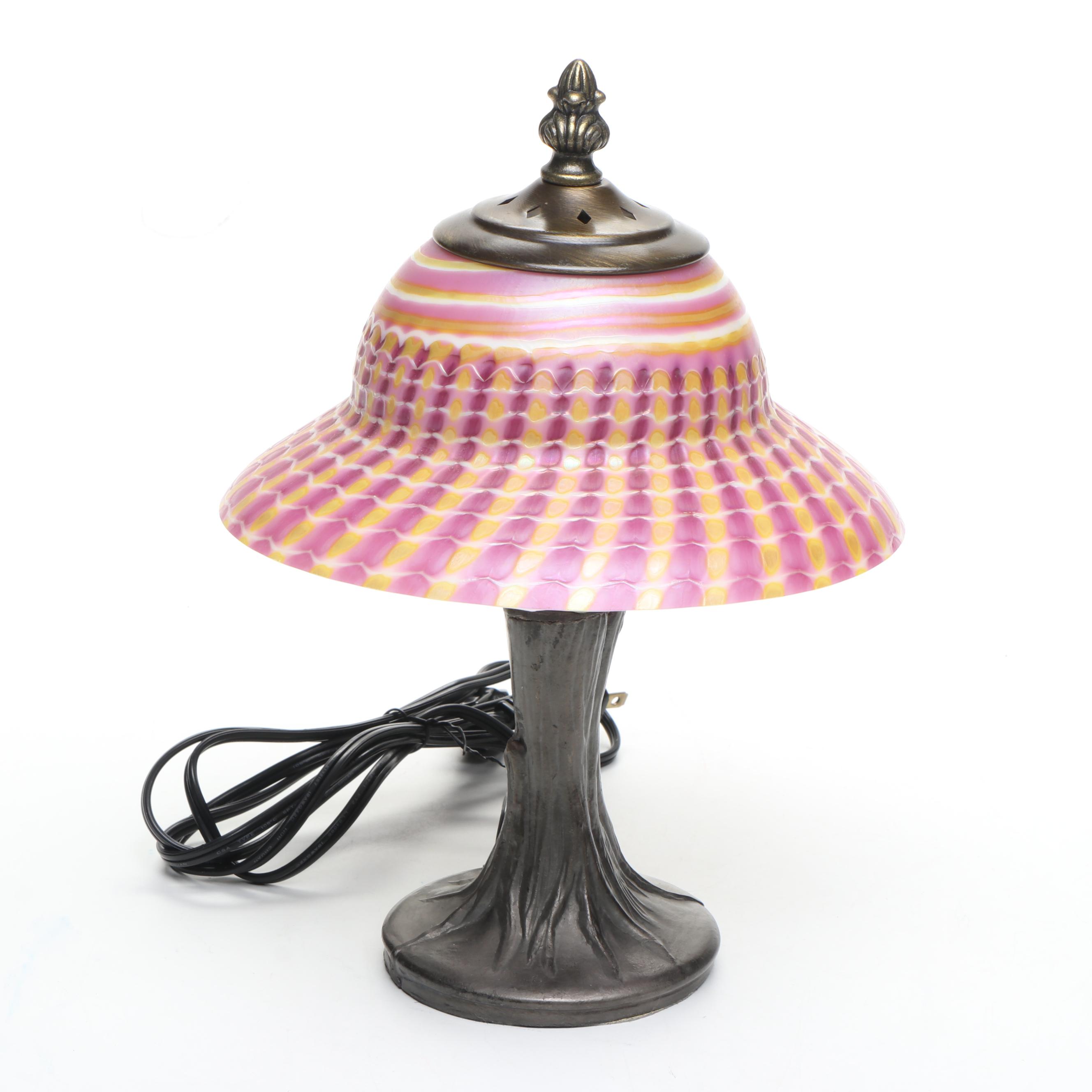 Art Nouveau Style Trumpet Lily Boudoir Lamps, Accent Lamp with Iridescent Shade