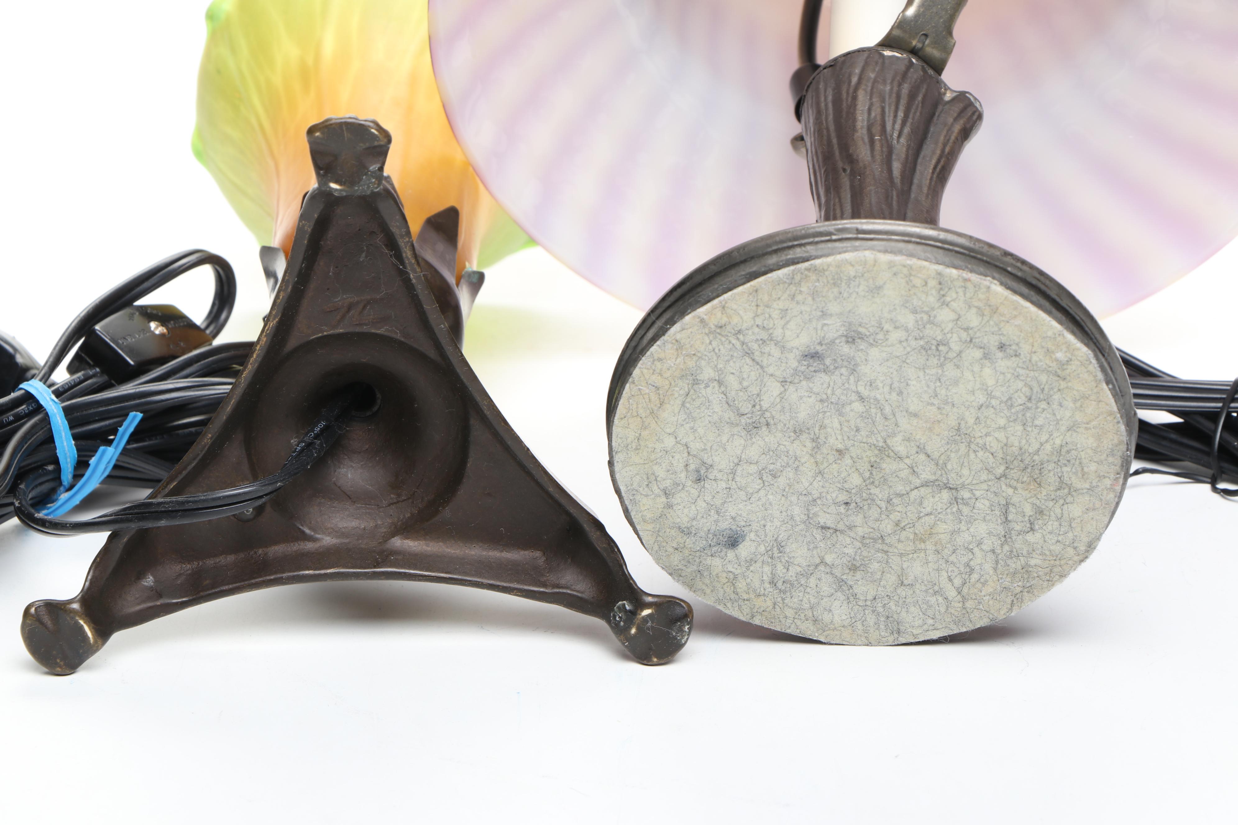 Art Nouveau Style Trumpet Lily Boudoir Lamps, Accent Lamp with Iridescent Shade