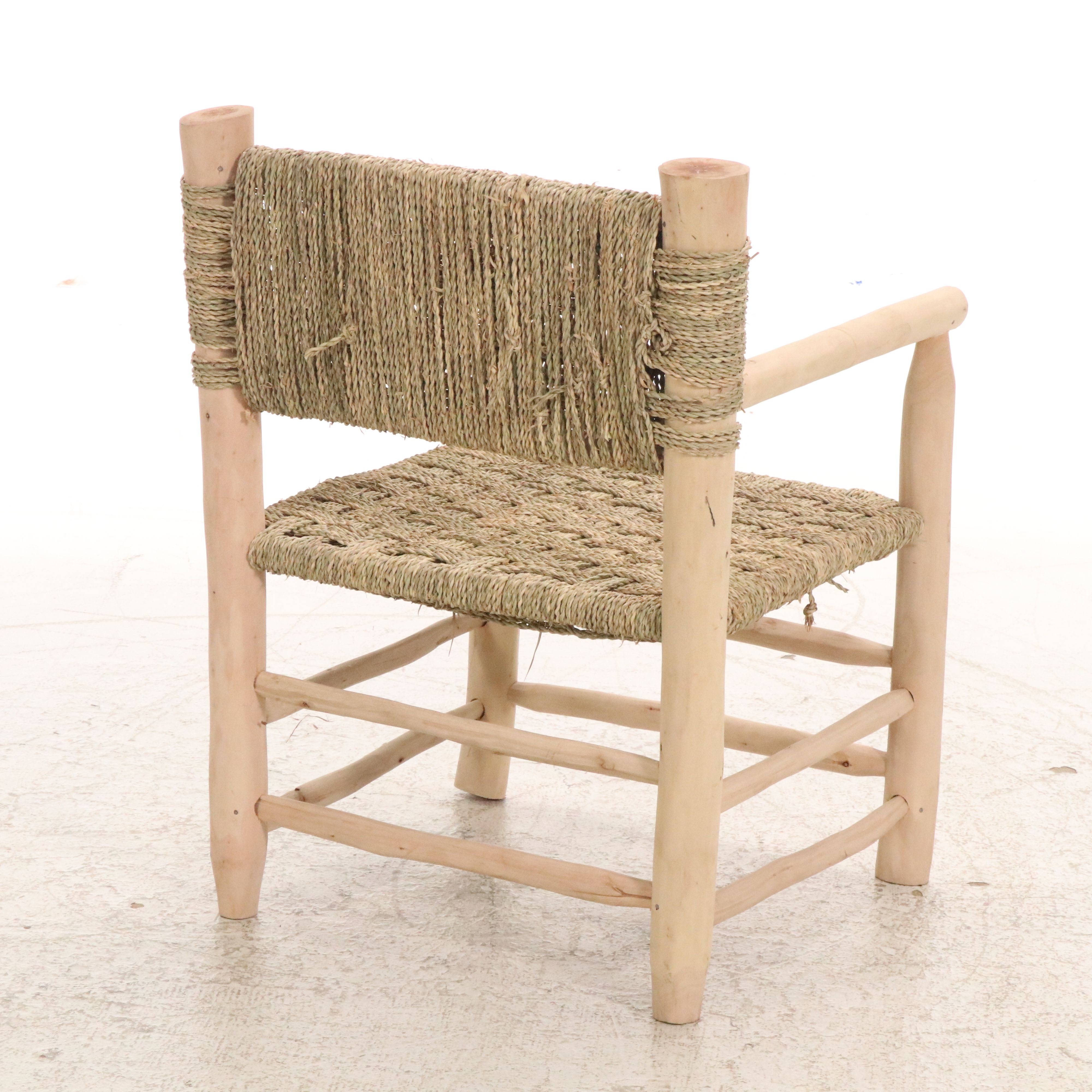 Pair of Natural Wood and Woven Rope Armchairs