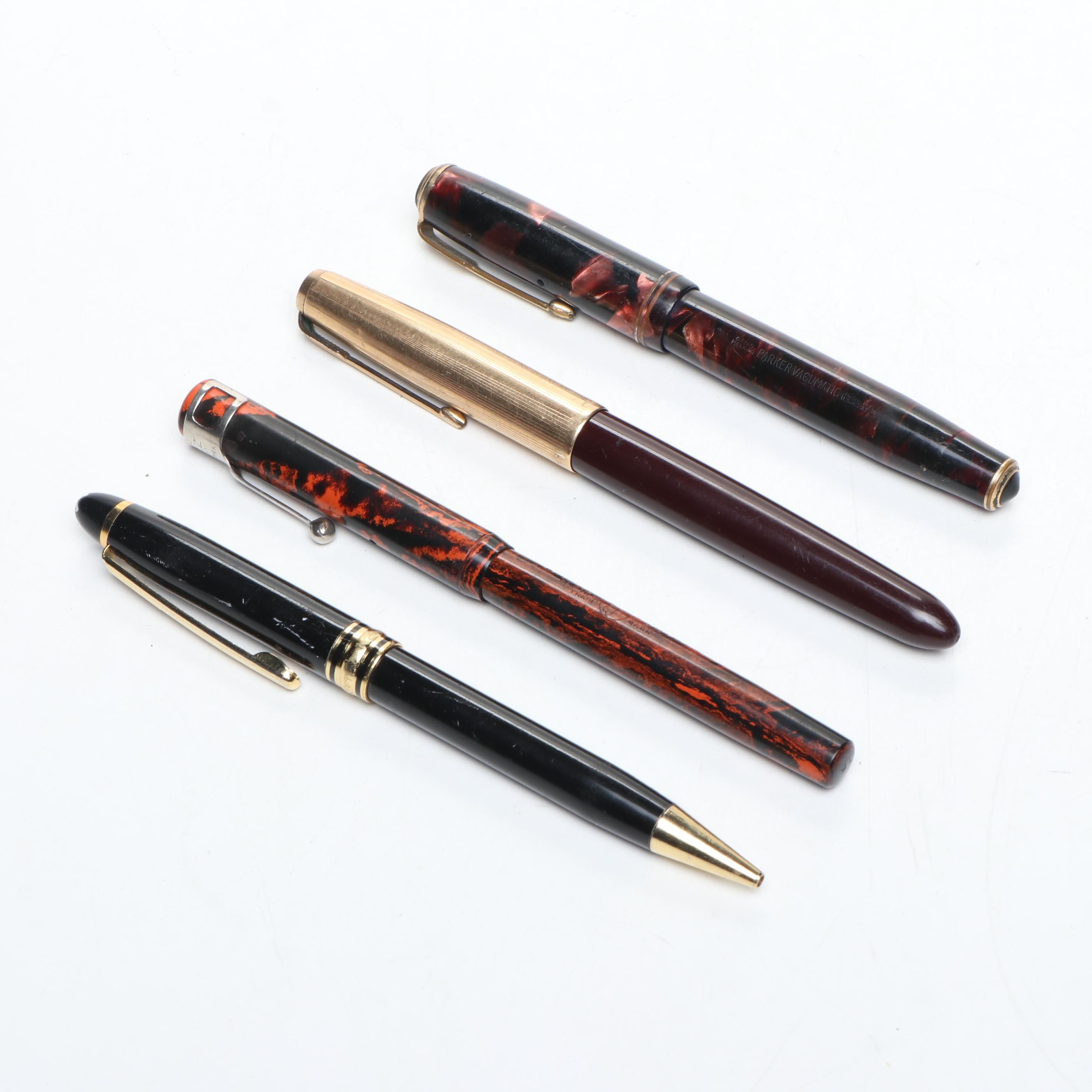 Parker Fountain Pens, J. Harris & Co. Fountain Pen, and Montblanc Ballpoint Pen
