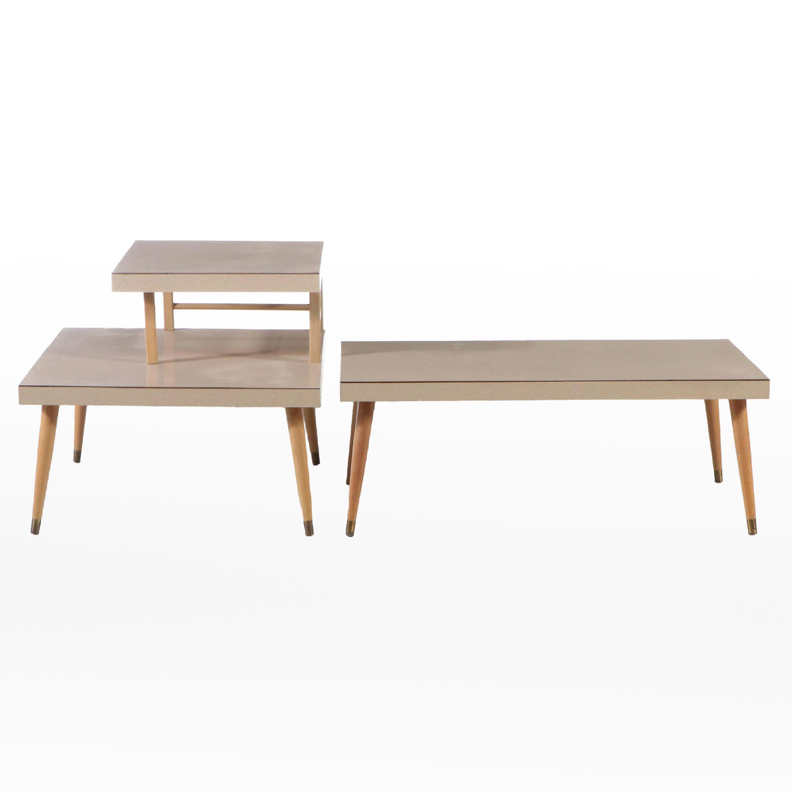 Mid Century Modern Laminate Two-Tiered Side Table and Coffee Table, Mid-20th C.