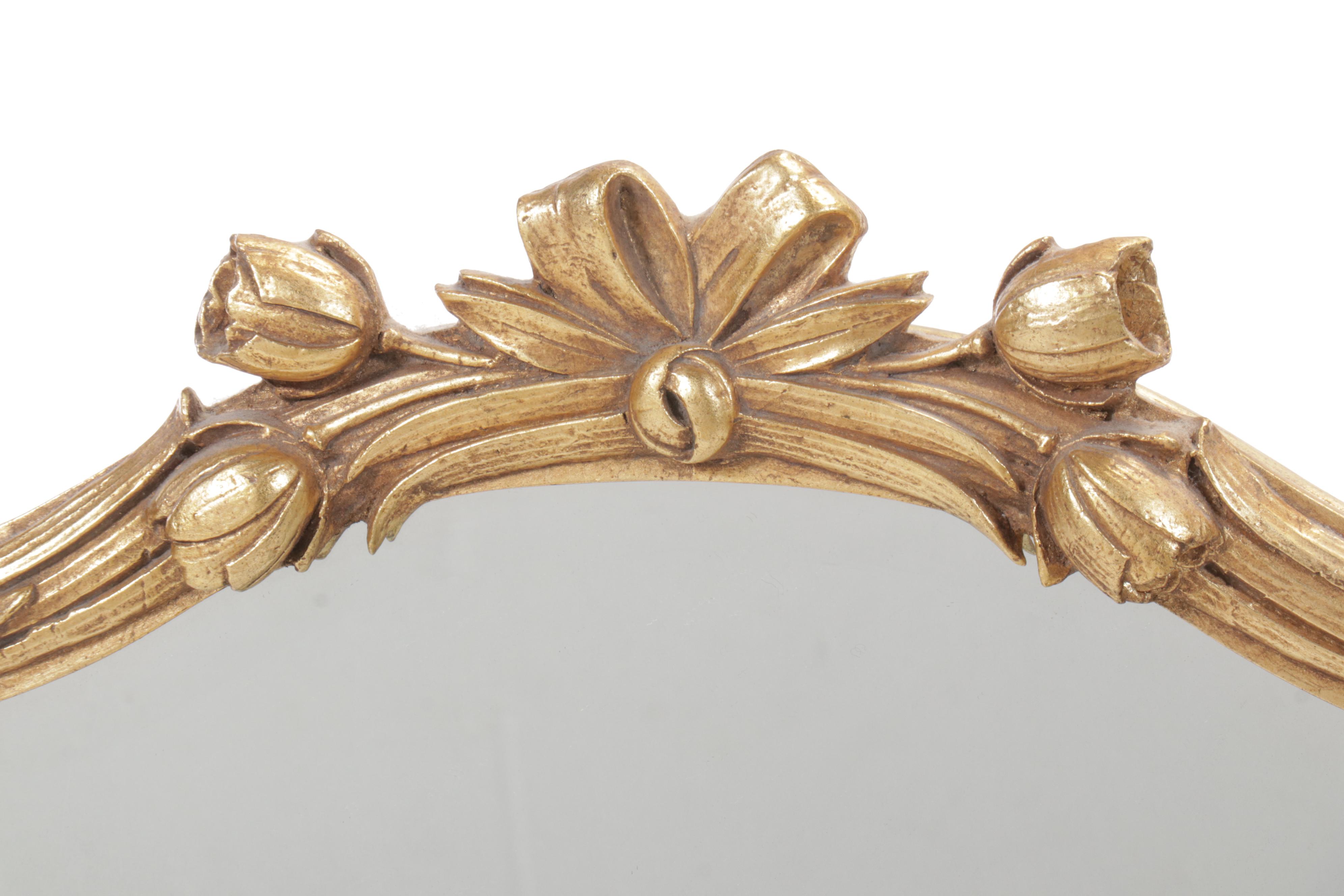 Decorative Arts, Inc. Hollywood Regency Style Carved Tulips Giltwood Wall Mirror