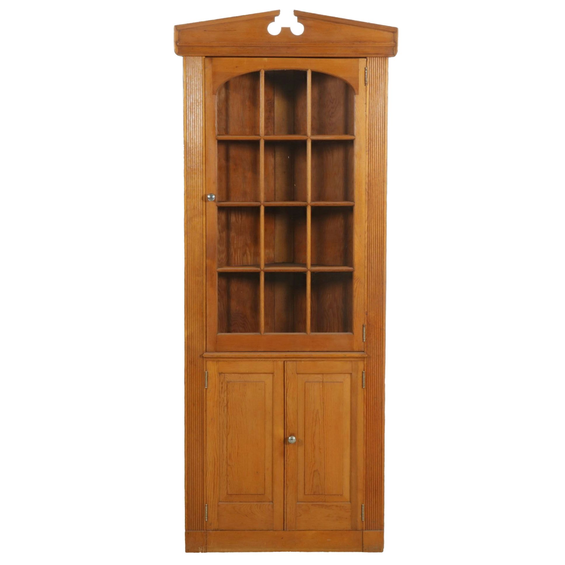 Federal Style Pine Corner Display Cabinet, Late 20th Century