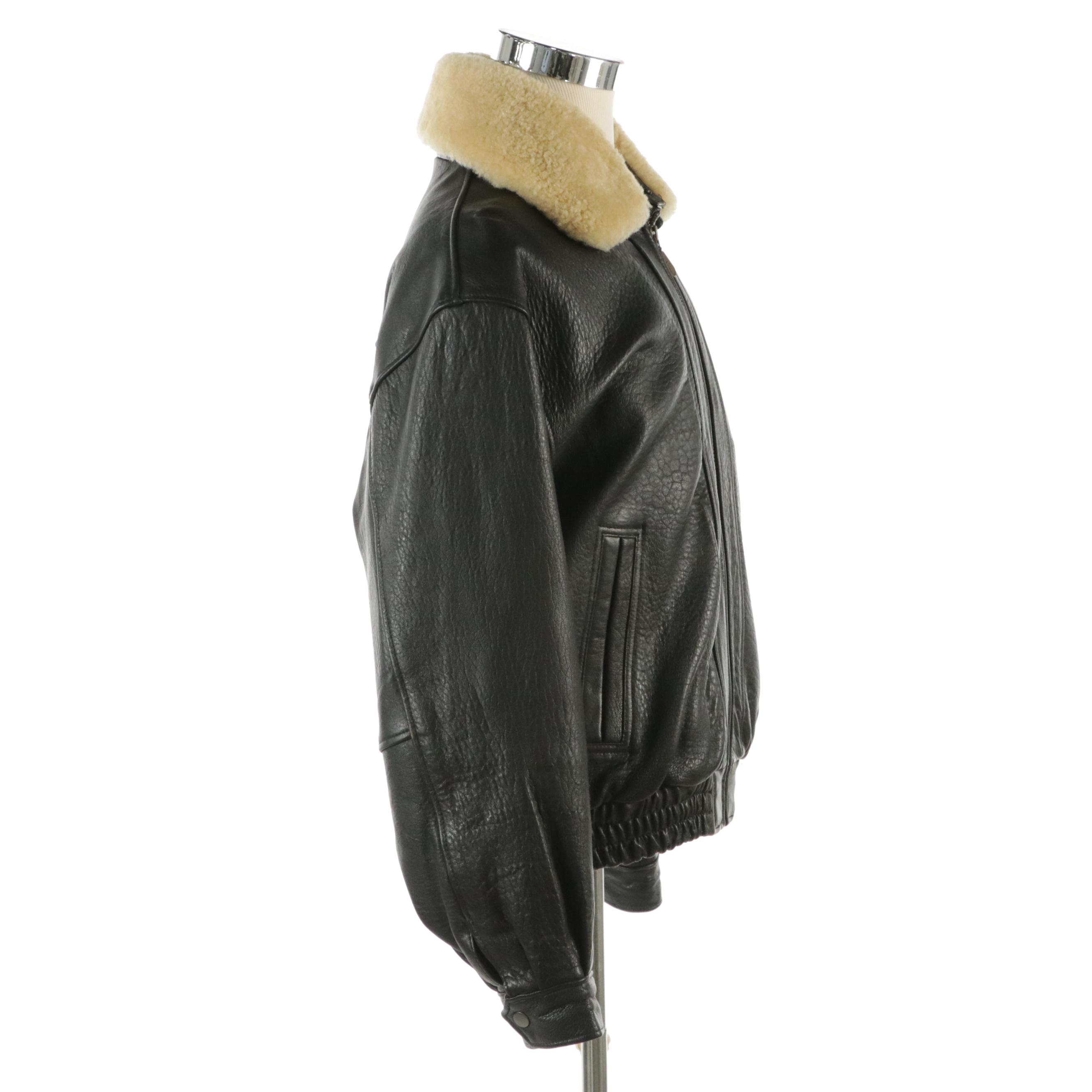 Men's Hunt Club Vintage Tumbled Leather Bomber Jacket with Shearling Collar