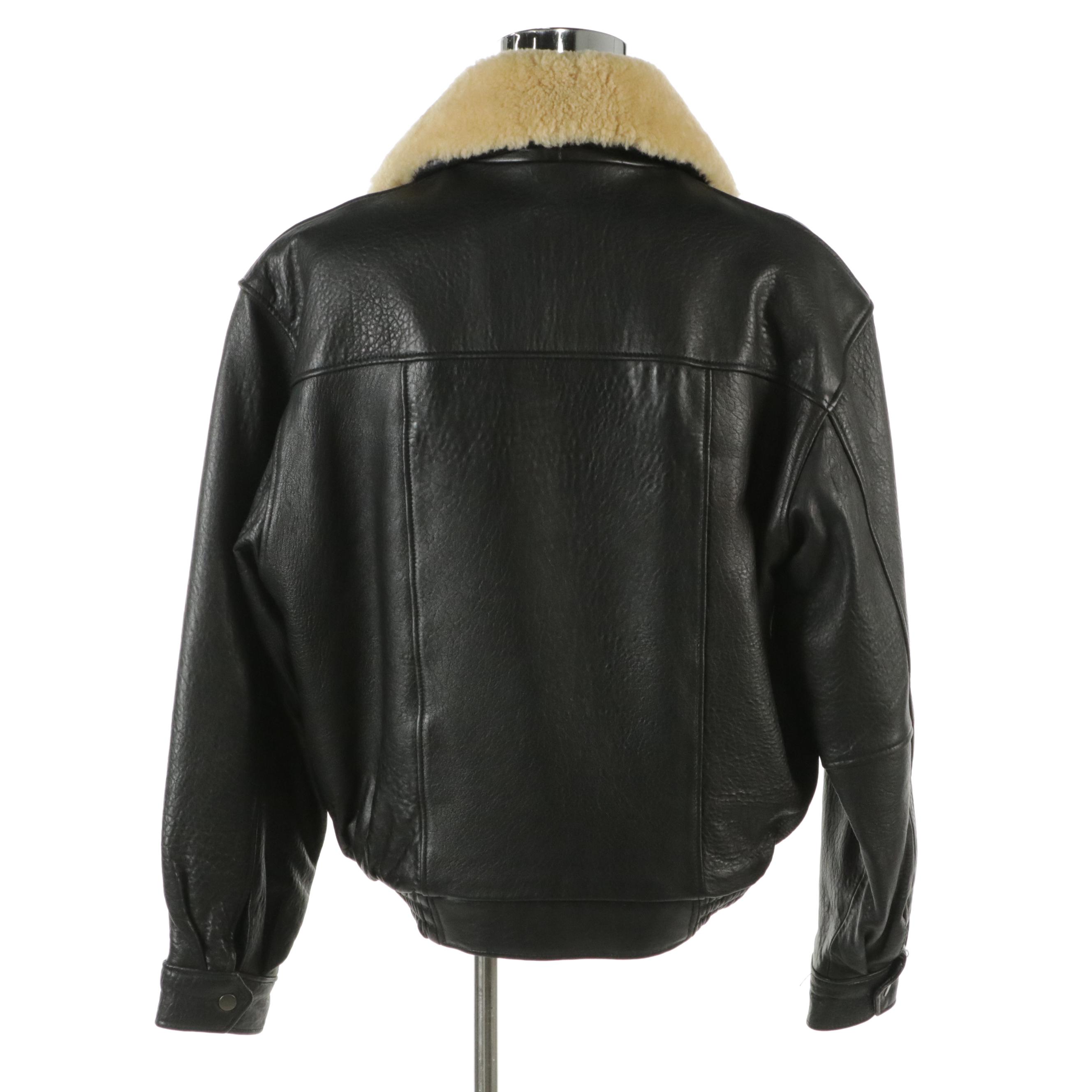 Men's Hunt Club Vintage Tumbled Leather Bomber Jacket with Shearling Collar
