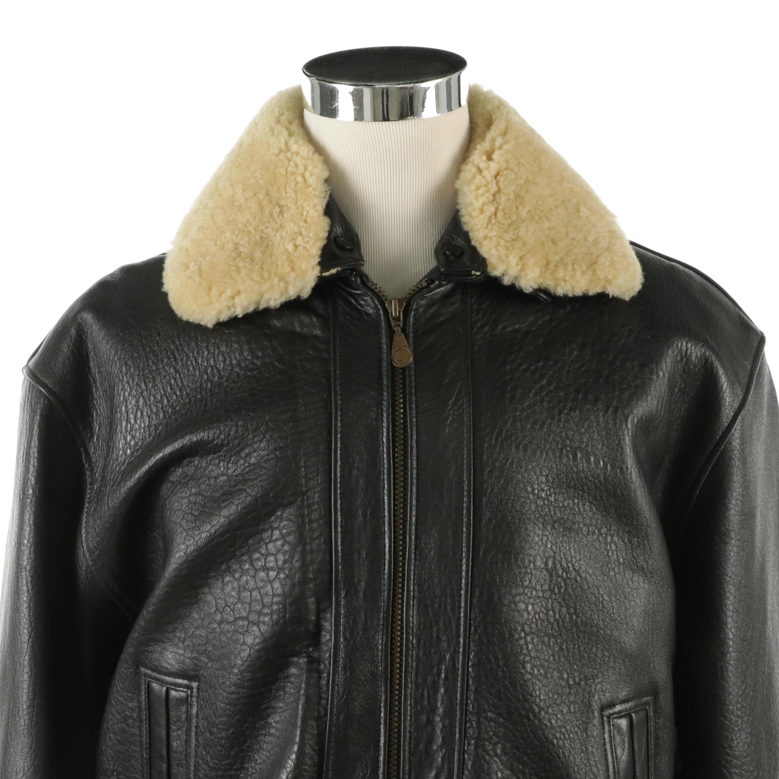 Men's Hunt Club Vintage Tumbled Leather Bomber Jacket with Shearling Collar