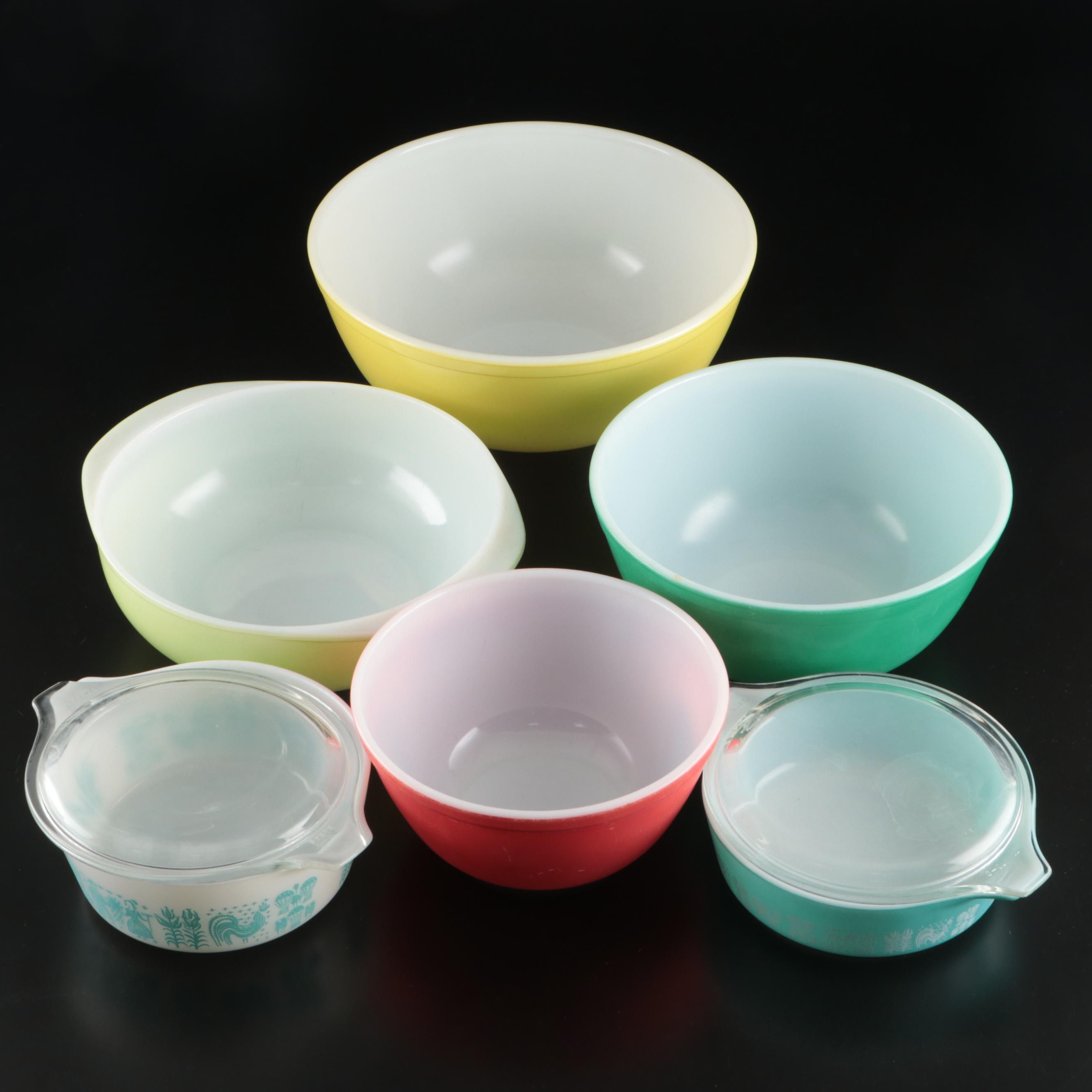 Pyrex Glass and Ceramic "Amish Butterprint" Baking Dishes and Mixing Bowls