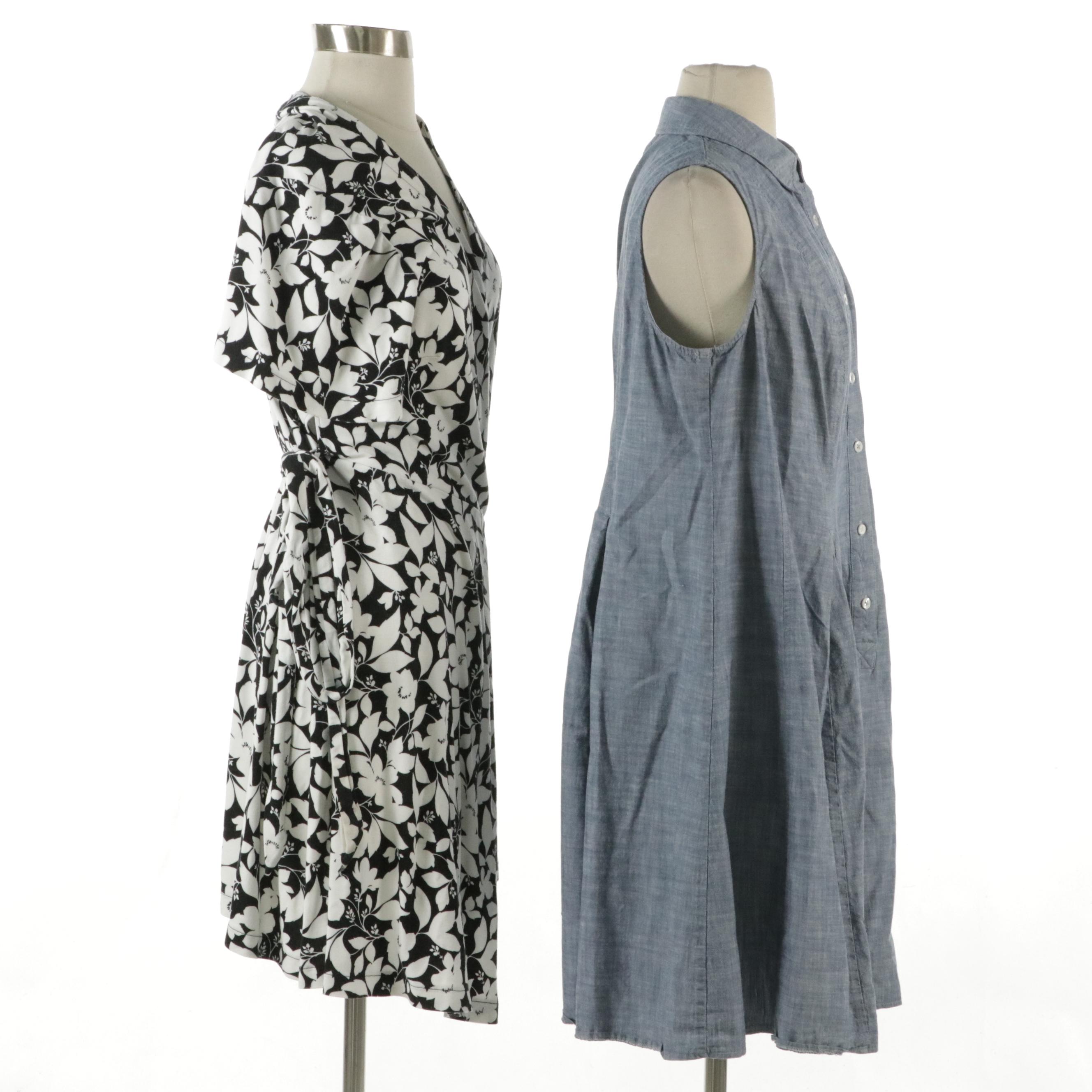 Ann Taylor B&W Floral Cotton Wrap Dress, London Times Pleated Denim Shirt Dress