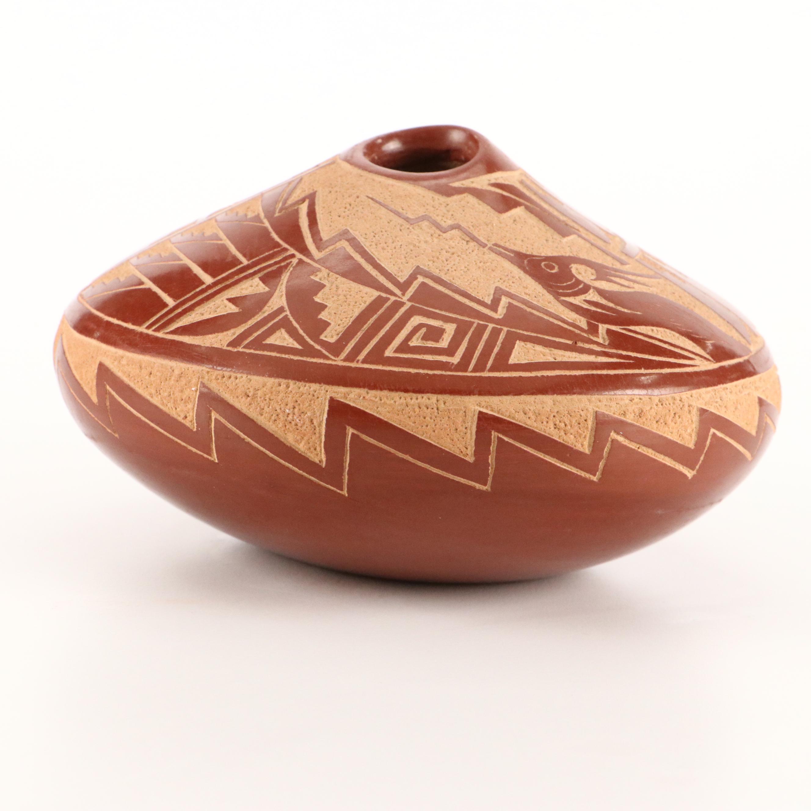 Vangie Tafoya Jemez Pueblo Redware Sgraffito Avanyu Vase