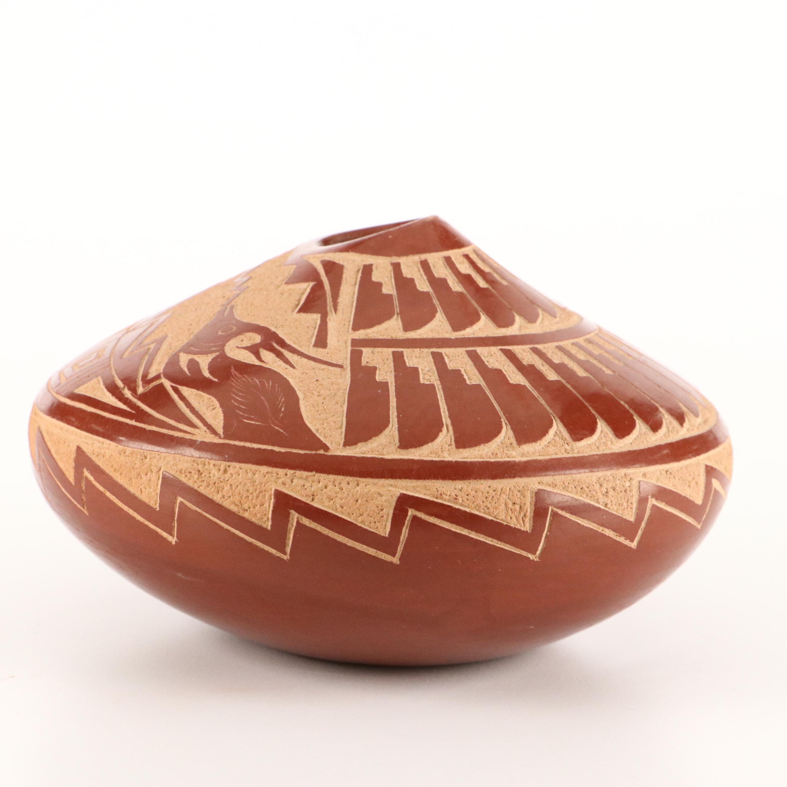 Vangie Tafoya Jemez Pueblo Redware Sgraffito Avanyu Vase