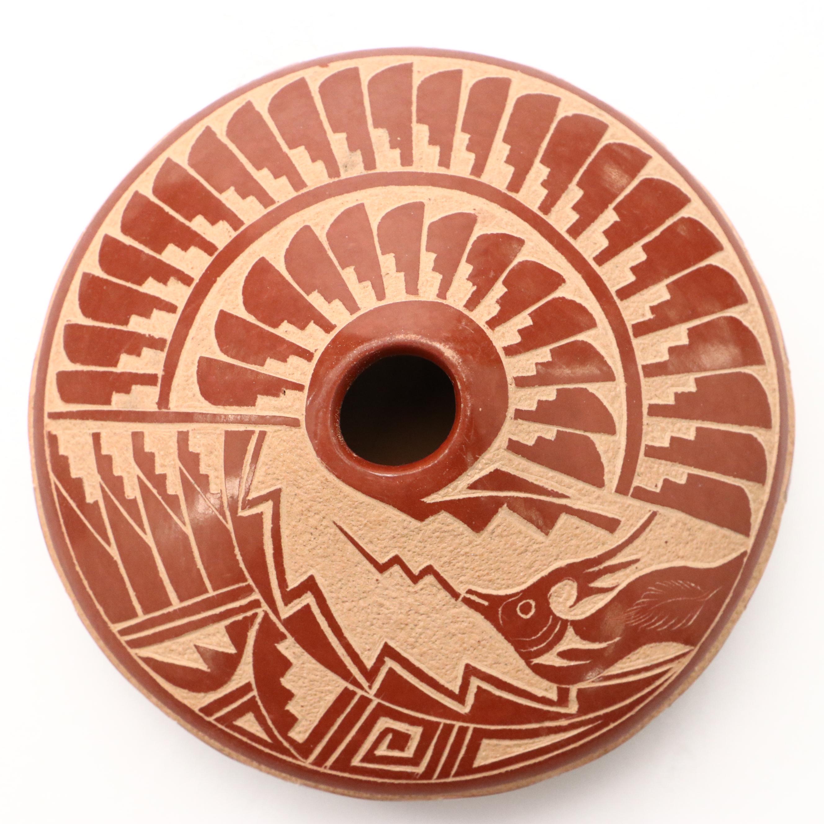 Vangie Tafoya Jemez Pueblo Redware Sgraffito Avanyu Vase
