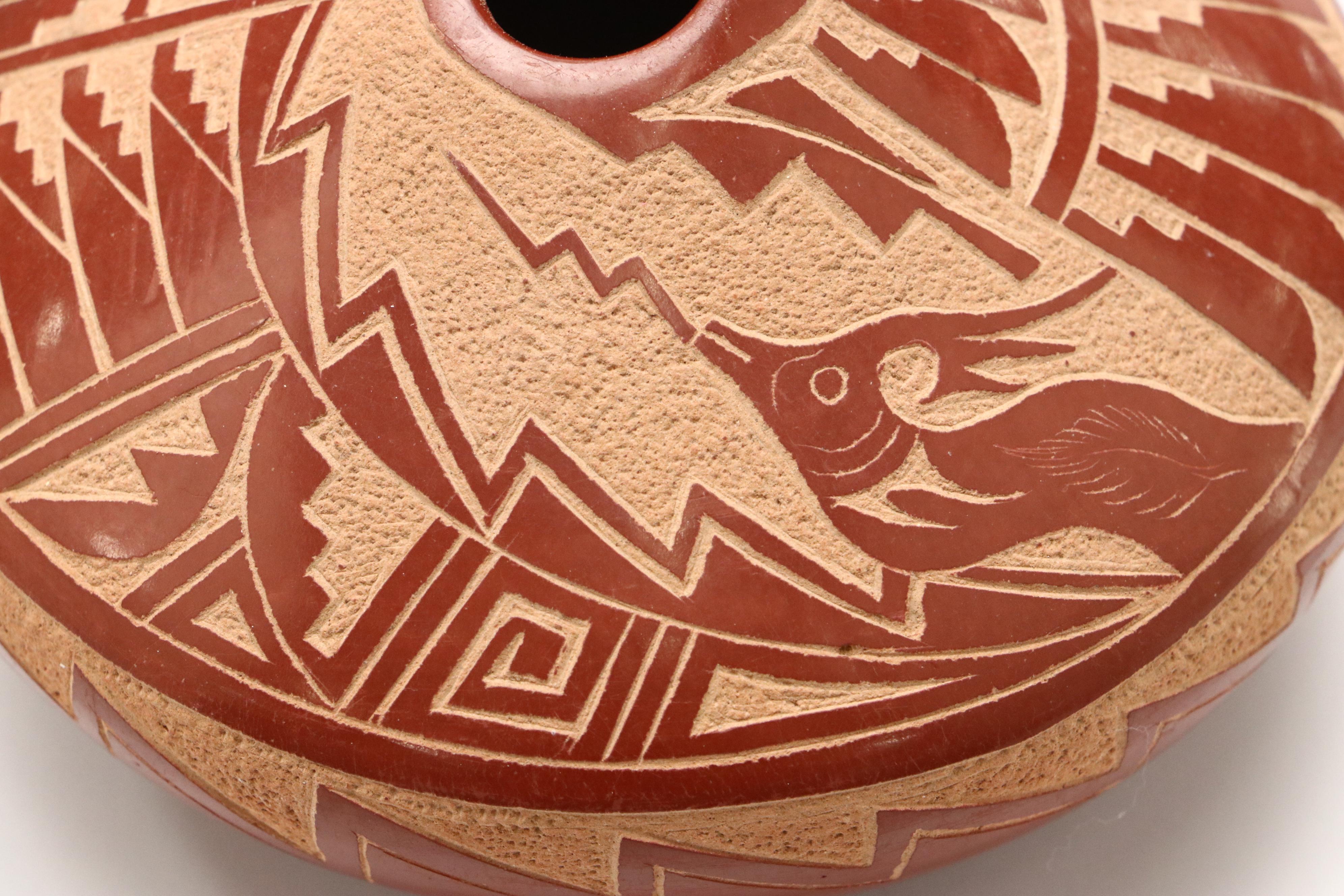 Vangie Tafoya Jemez Pueblo Redware Sgraffito Avanyu Vase