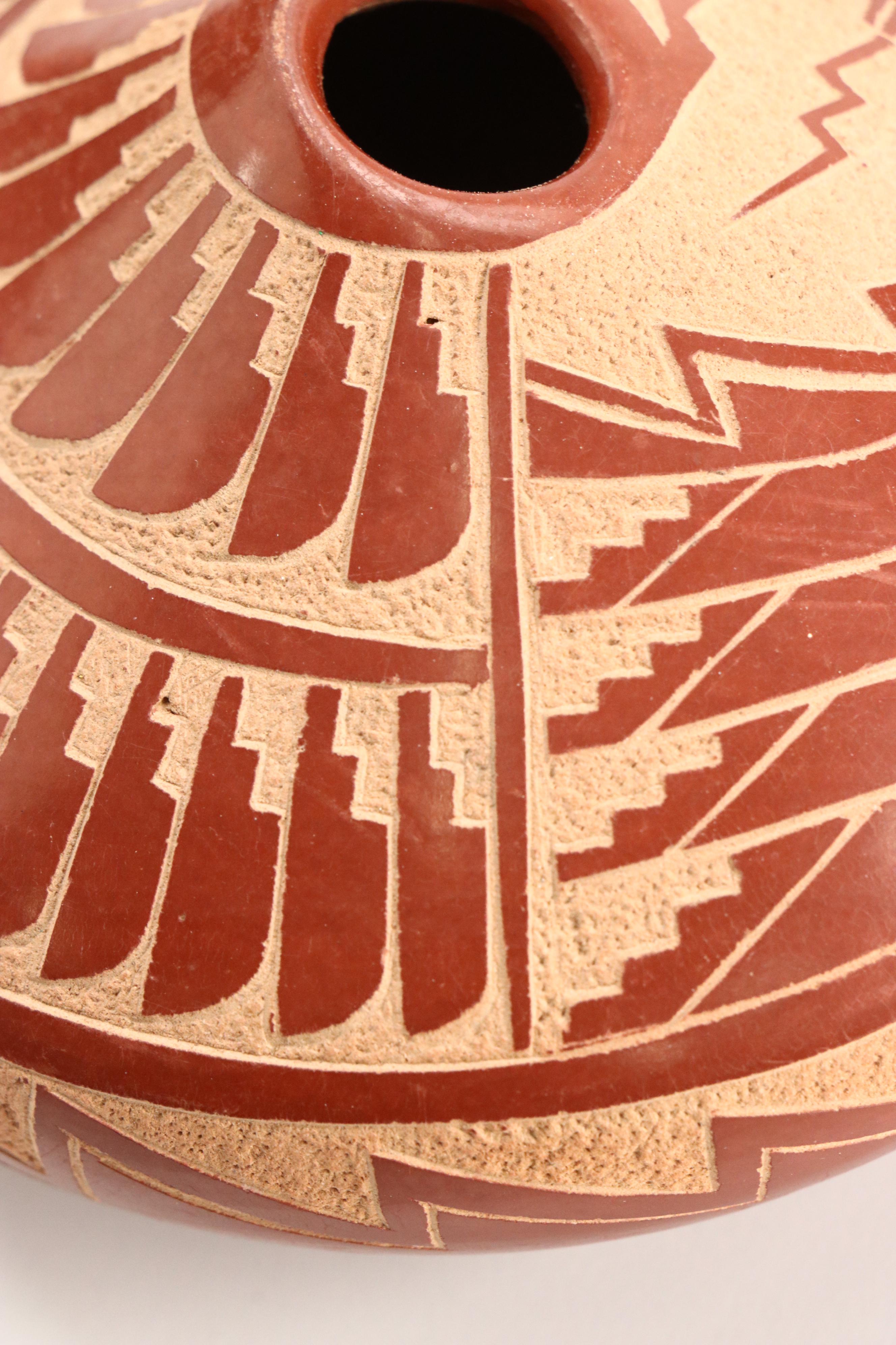 Vangie Tafoya Jemez Pueblo Redware Sgraffito Avanyu Vase