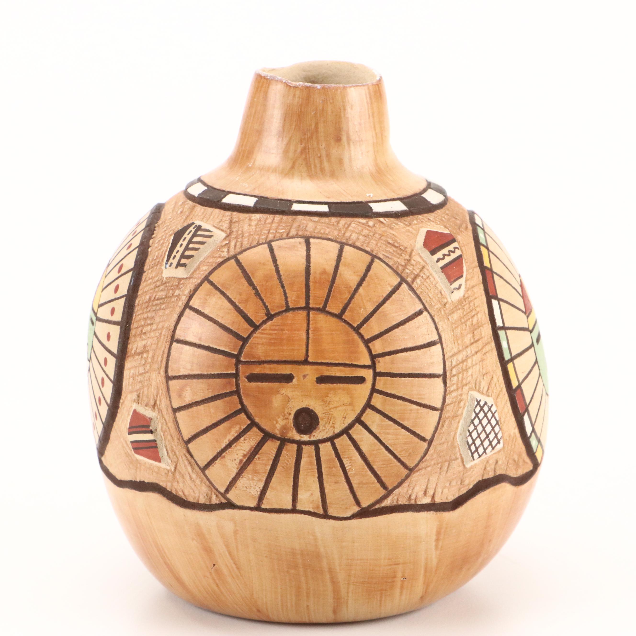 Lawrence Namoki "My Fathers" Hopi Sgraffito Art Pottery Vase