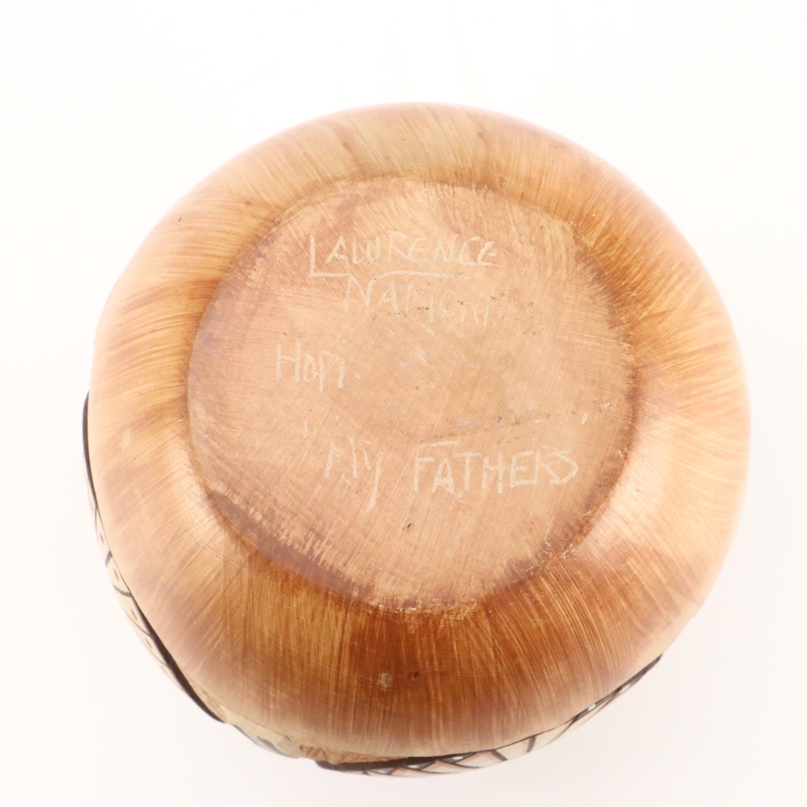 Lawrence Namoki "My Fathers" Hopi Sgraffito Art Pottery Vase