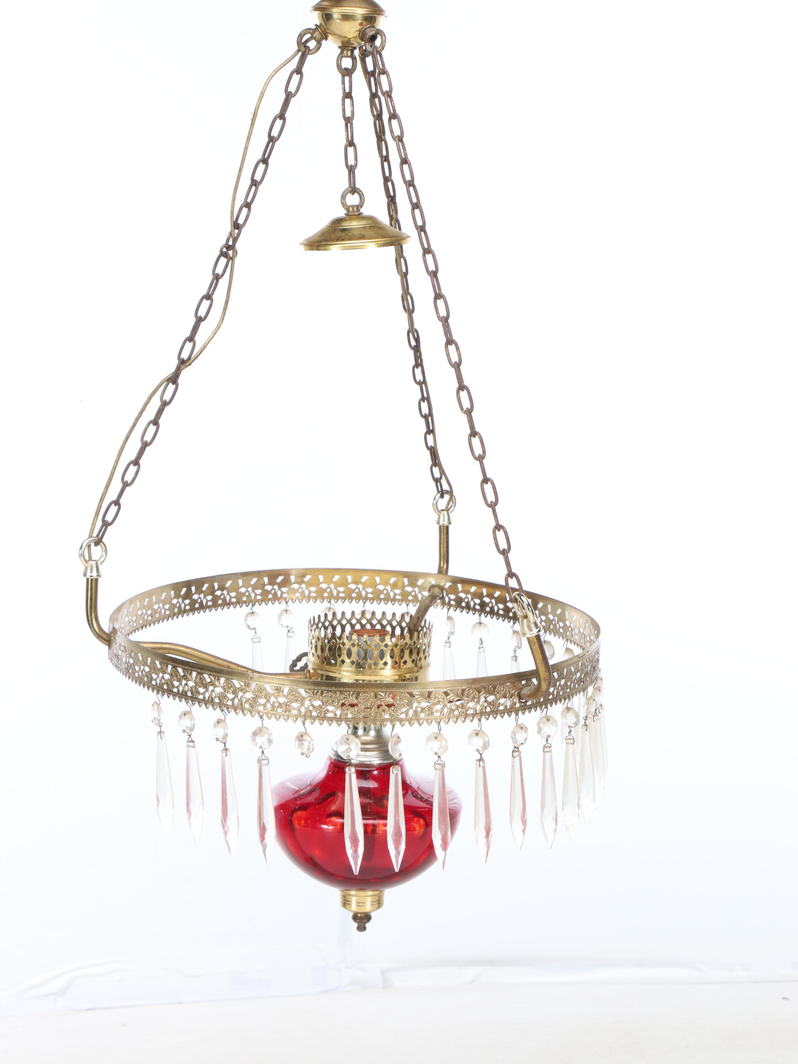 Victorian Style Red Optic Glass Hallway Pendant Lamp, 20th Century