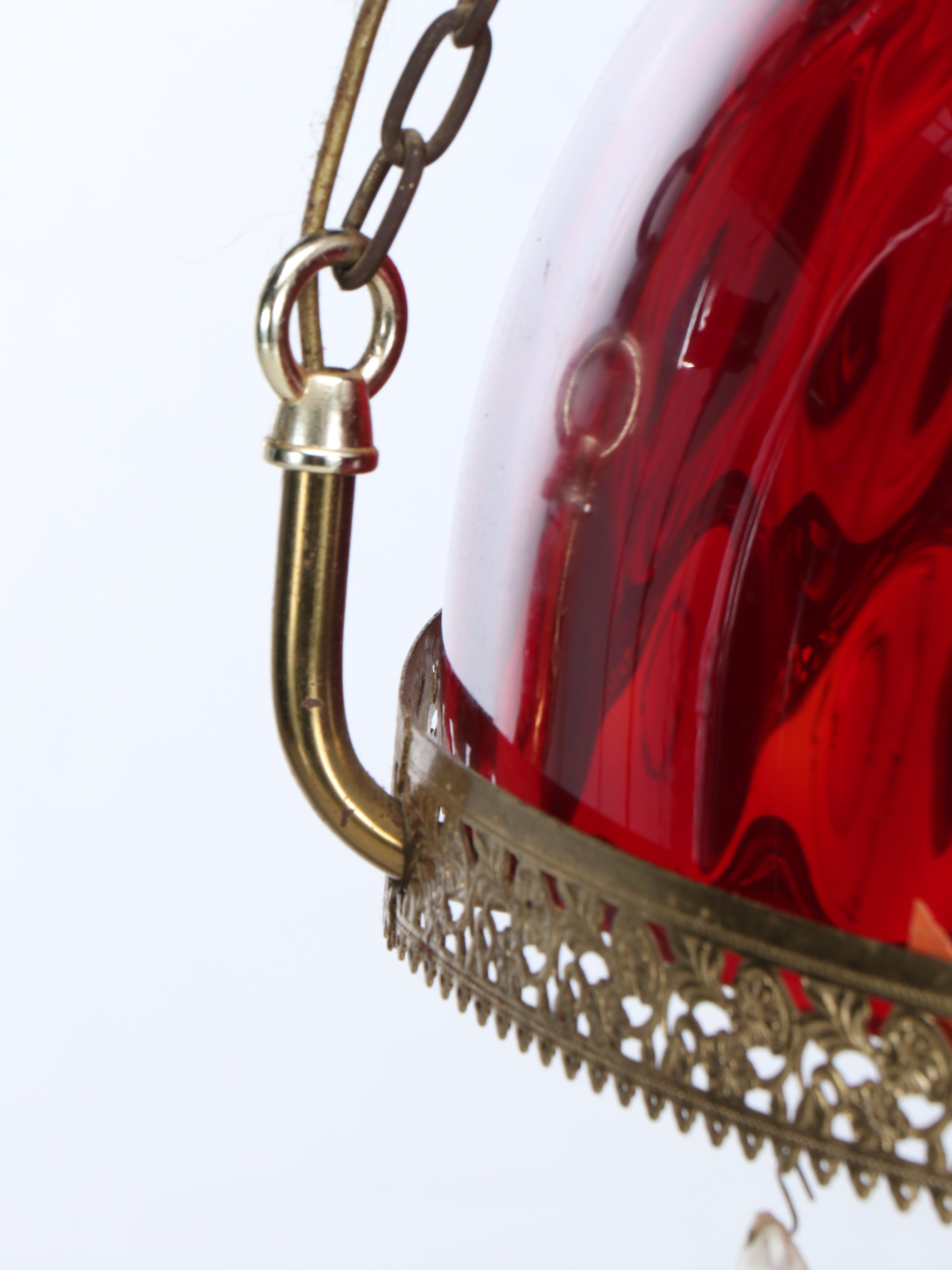 Victorian Style Red Optic Glass Hallway Pendant Lamp, 20th Century