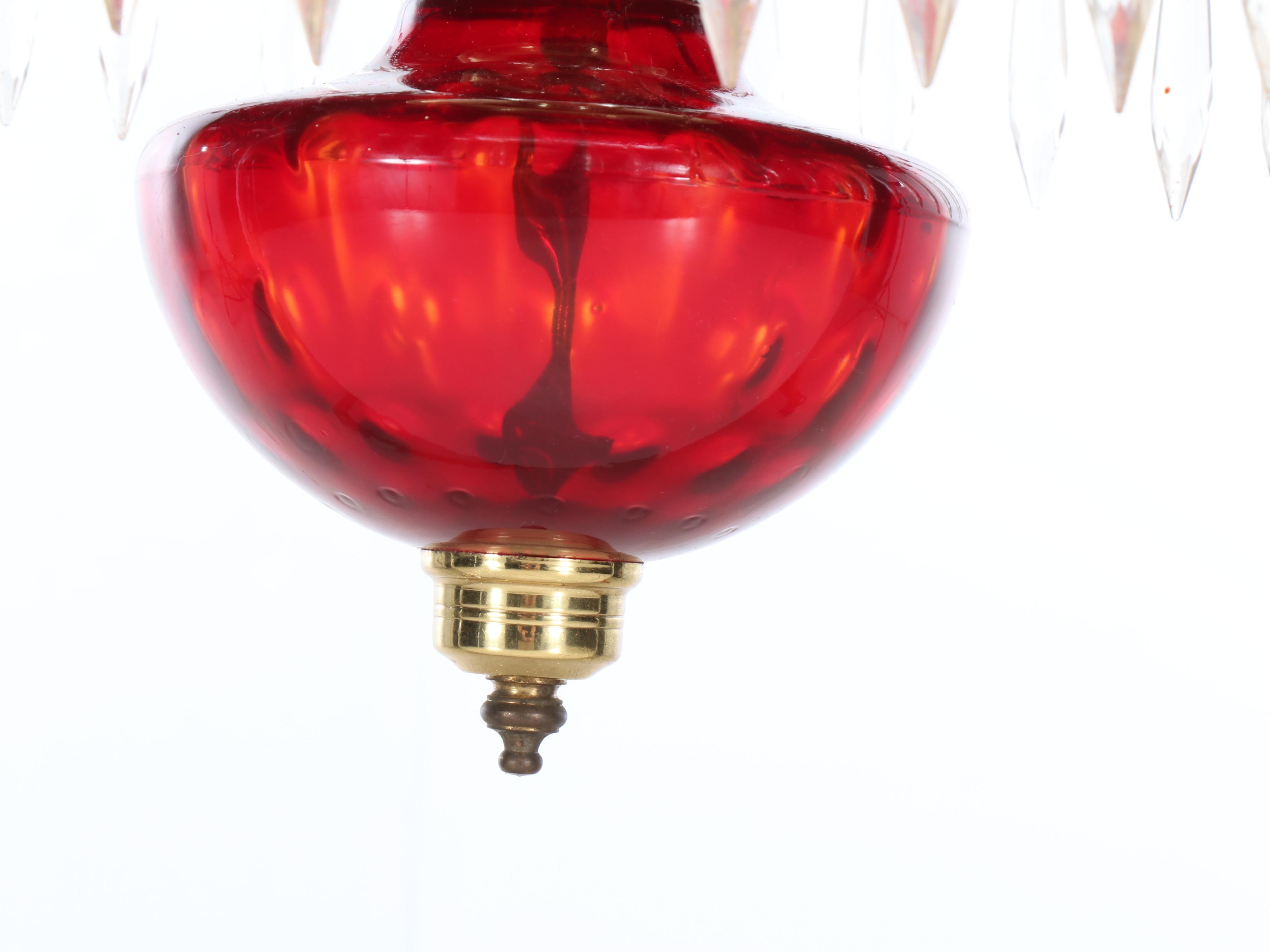 Victorian Style Red Optic Glass Hallway Pendant Lamp, 20th Century
