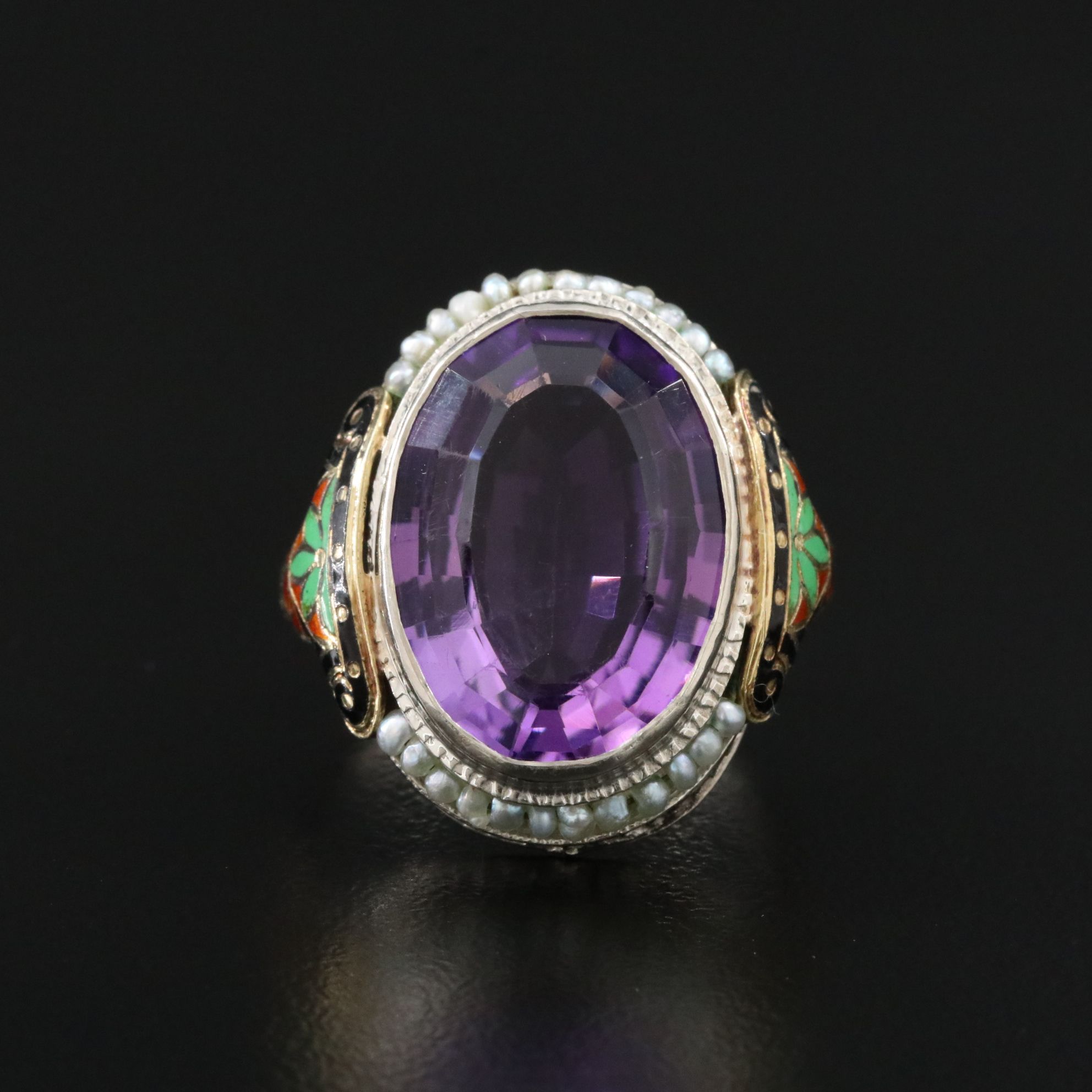 Vintage 14K Amethyst, Seed Pearl and Amethyst Ring