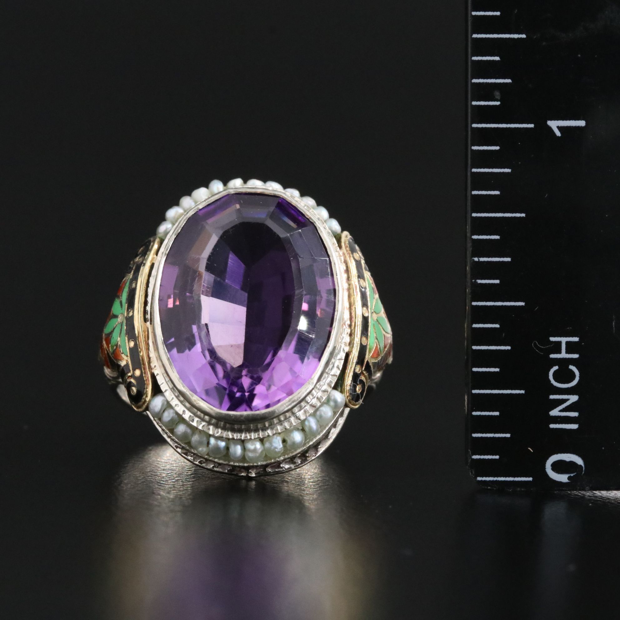 Vintage 14K Amethyst, Seed Pearl and Amethyst Ring