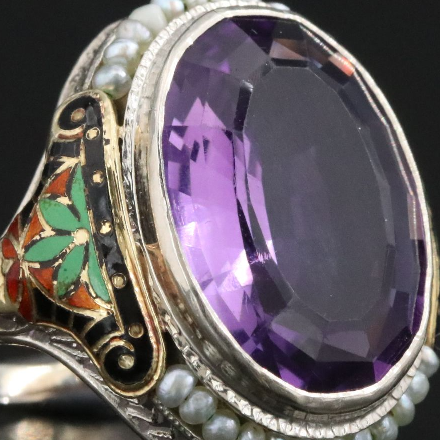 Vintage 14K Amethyst, Seed Pearl and Amethyst Ring