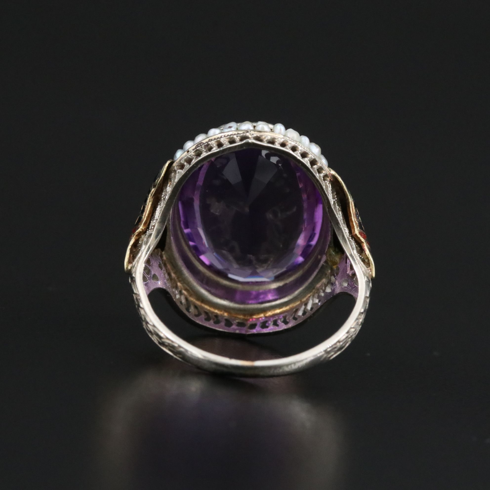 Vintage 14K Amethyst, Seed Pearl and Amethyst Ring