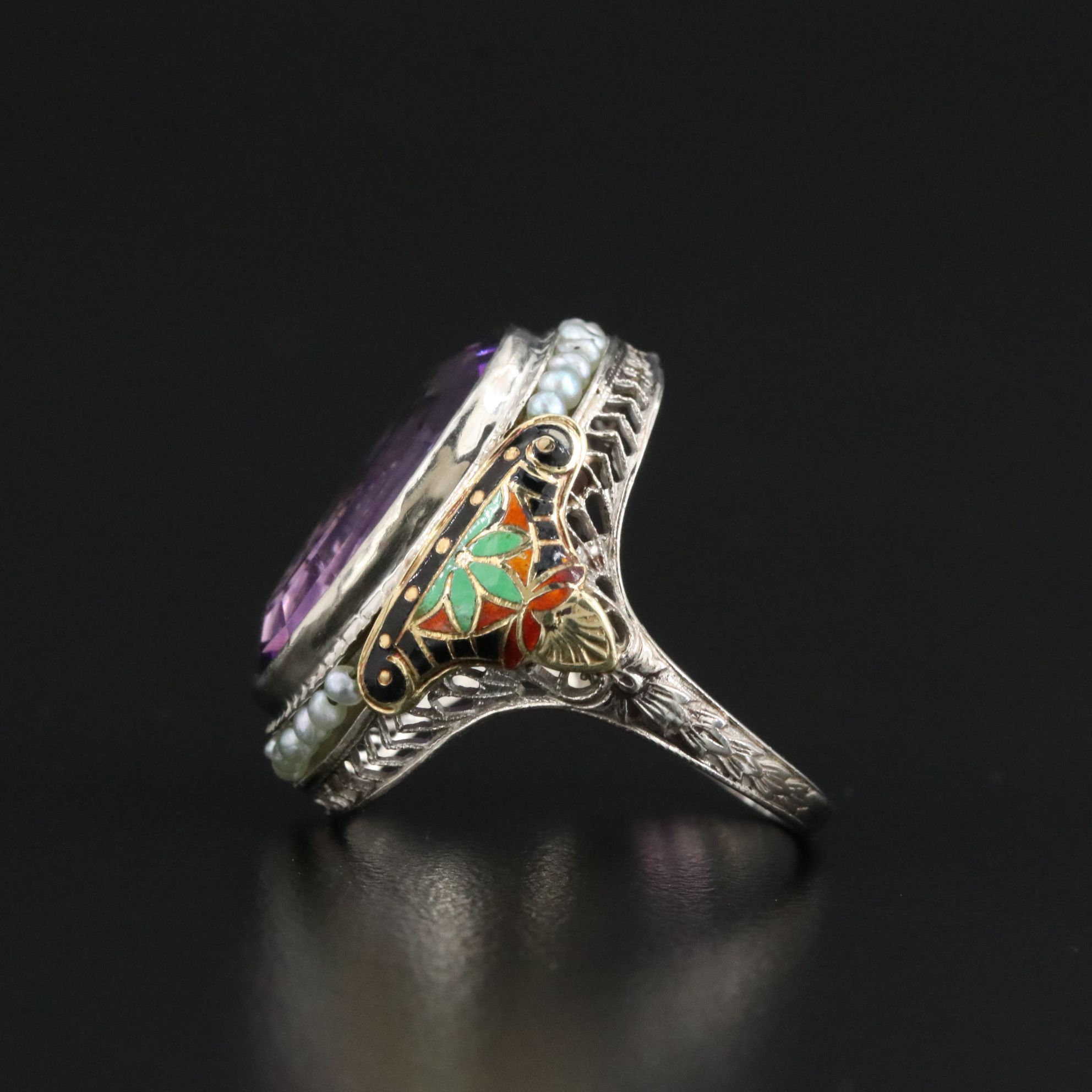 Vintage 14K Amethyst, Seed Pearl and Amethyst Ring