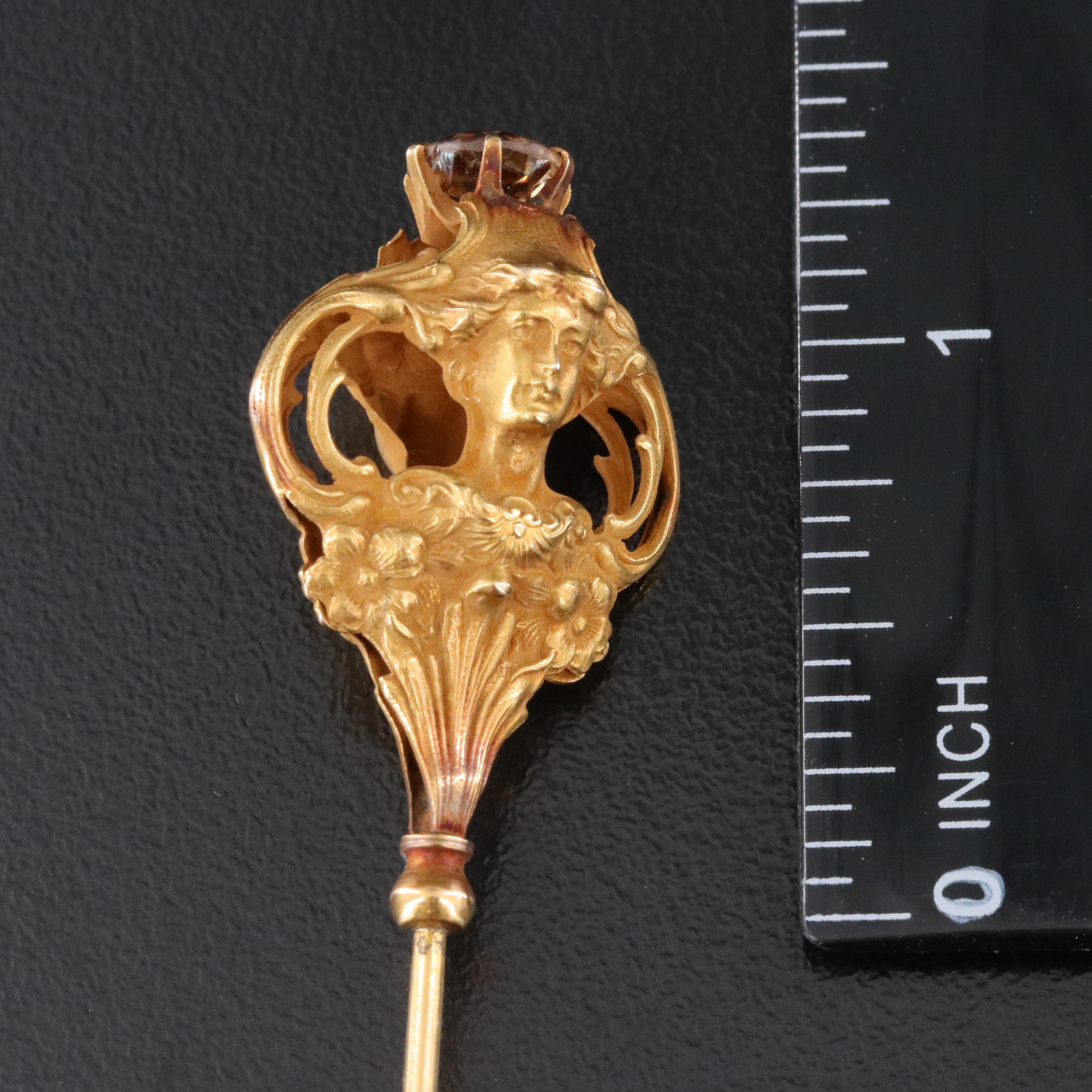Art Nouveau 14K Zircon Hat Pin