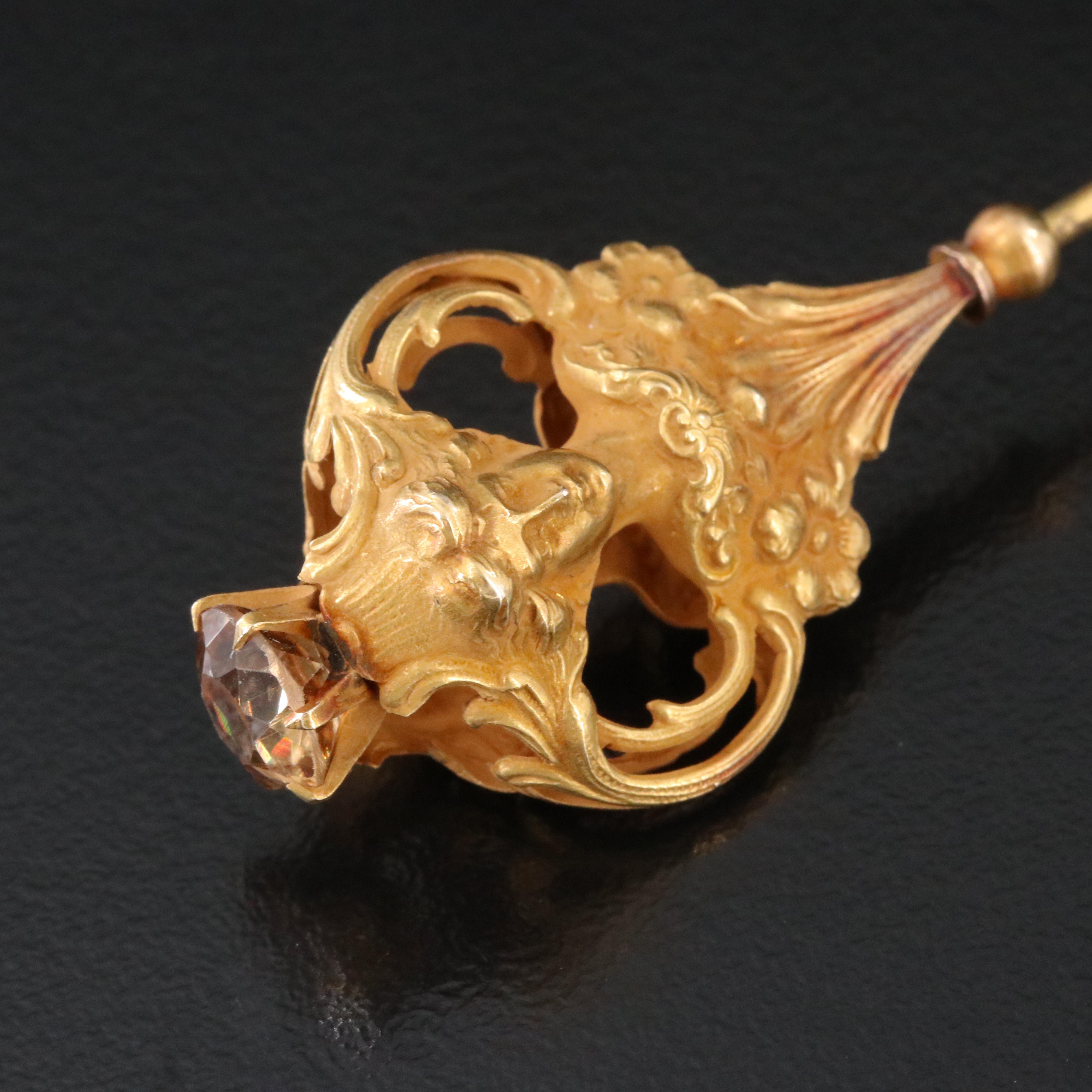 Art Nouveau 14K Zircon Hat Pin