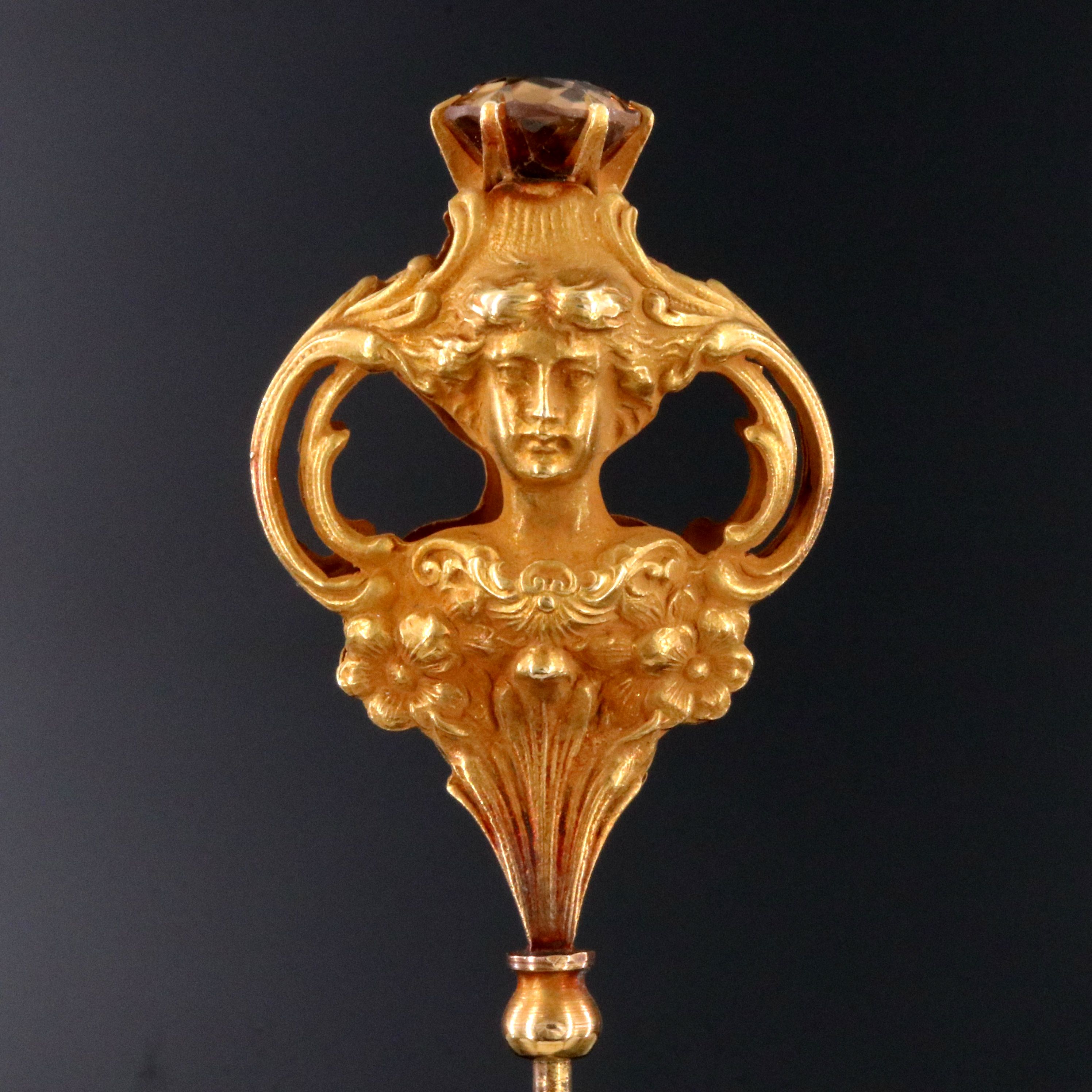 Art Nouveau 14K Zircon Hat Pin