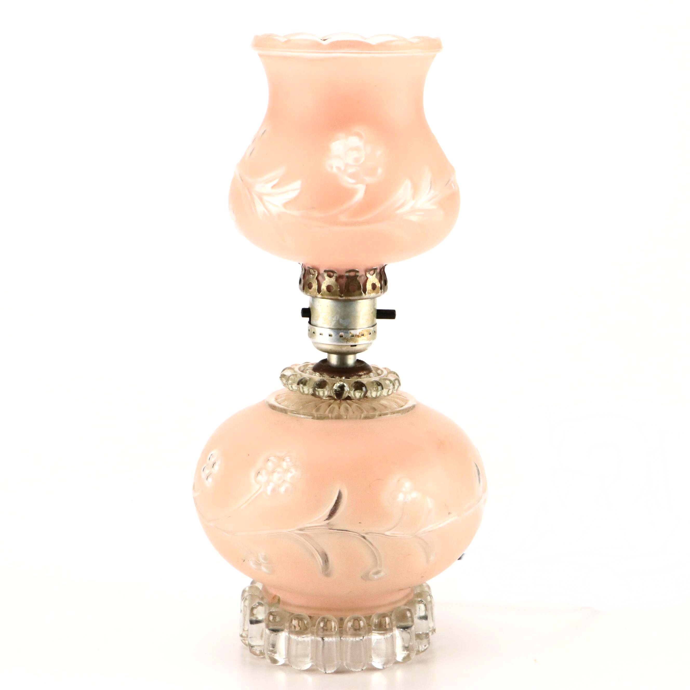 Victorian Style Frosted Pink Glass Boudoir Lamp, Mid-20th Century