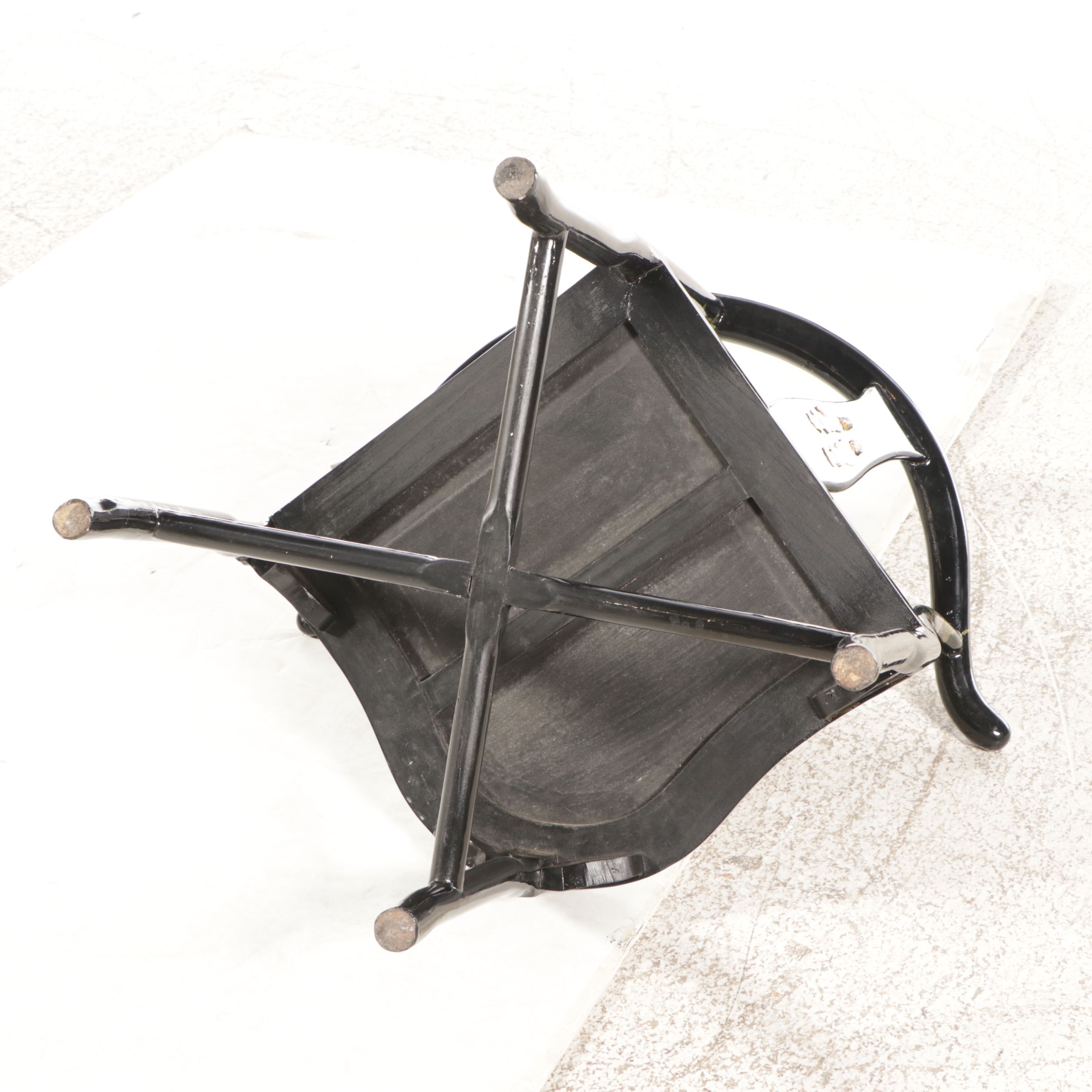 Chinese Black Lacquered Wood Corner Chair with Painted and Applied Decoration