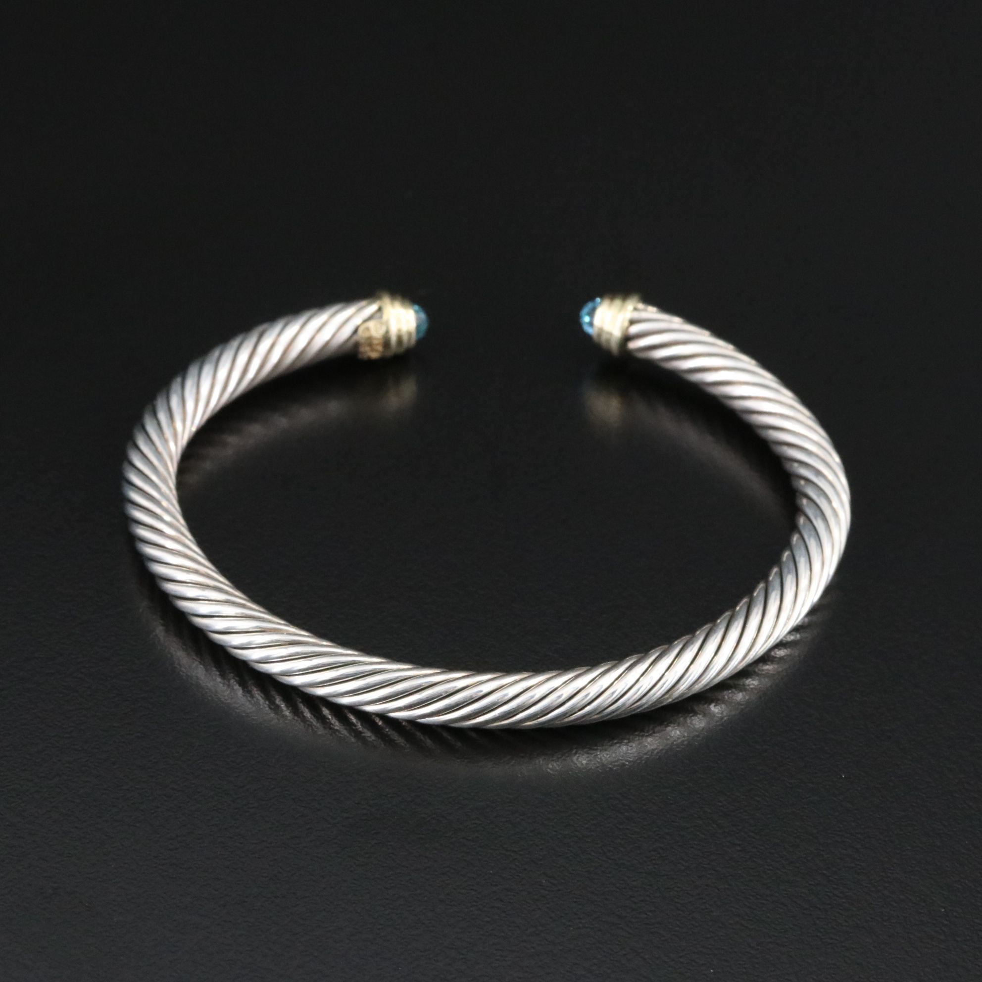 David Yurman Sterling and Blue Topaz Cable Cuff Bracelet with 14K Accents