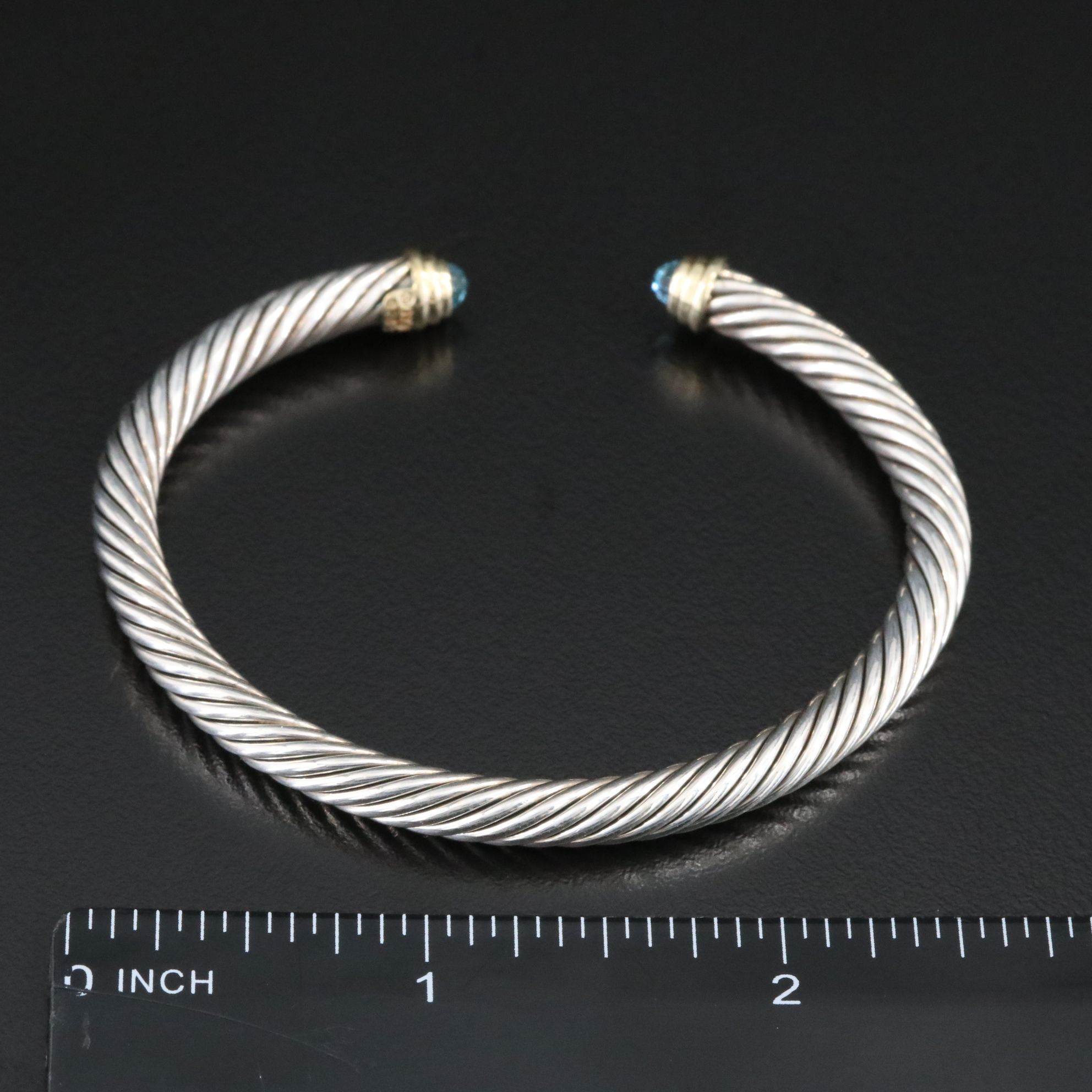 David Yurman Sterling and Blue Topaz Cable Cuff Bracelet with 14K Accents