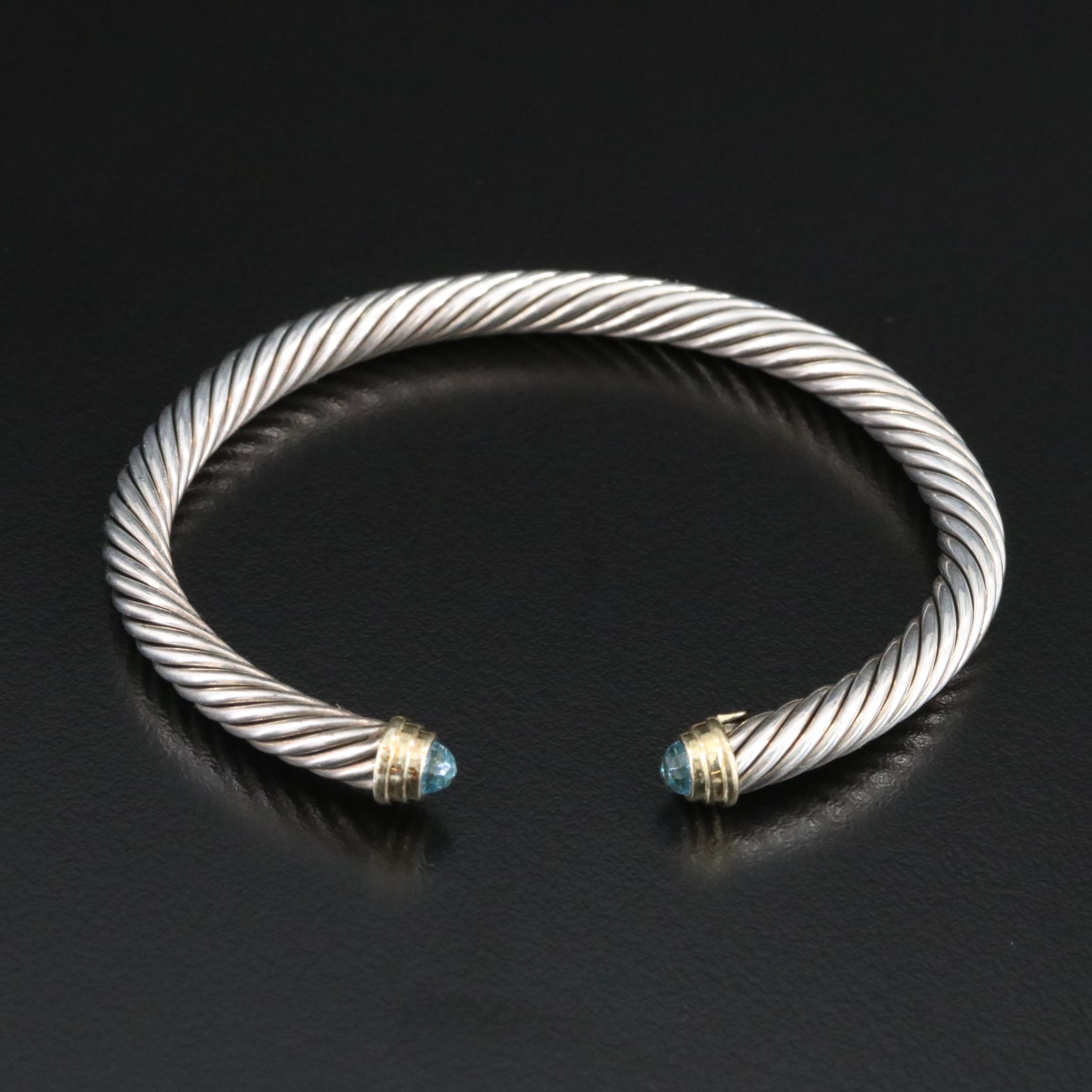 David Yurman Sterling and Blue Topaz Cable Cuff Bracelet with 14K Accents