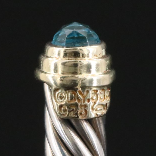 David Yurman Sterling and Blue Topaz Cable Cuff Bracelet with 14K Accents