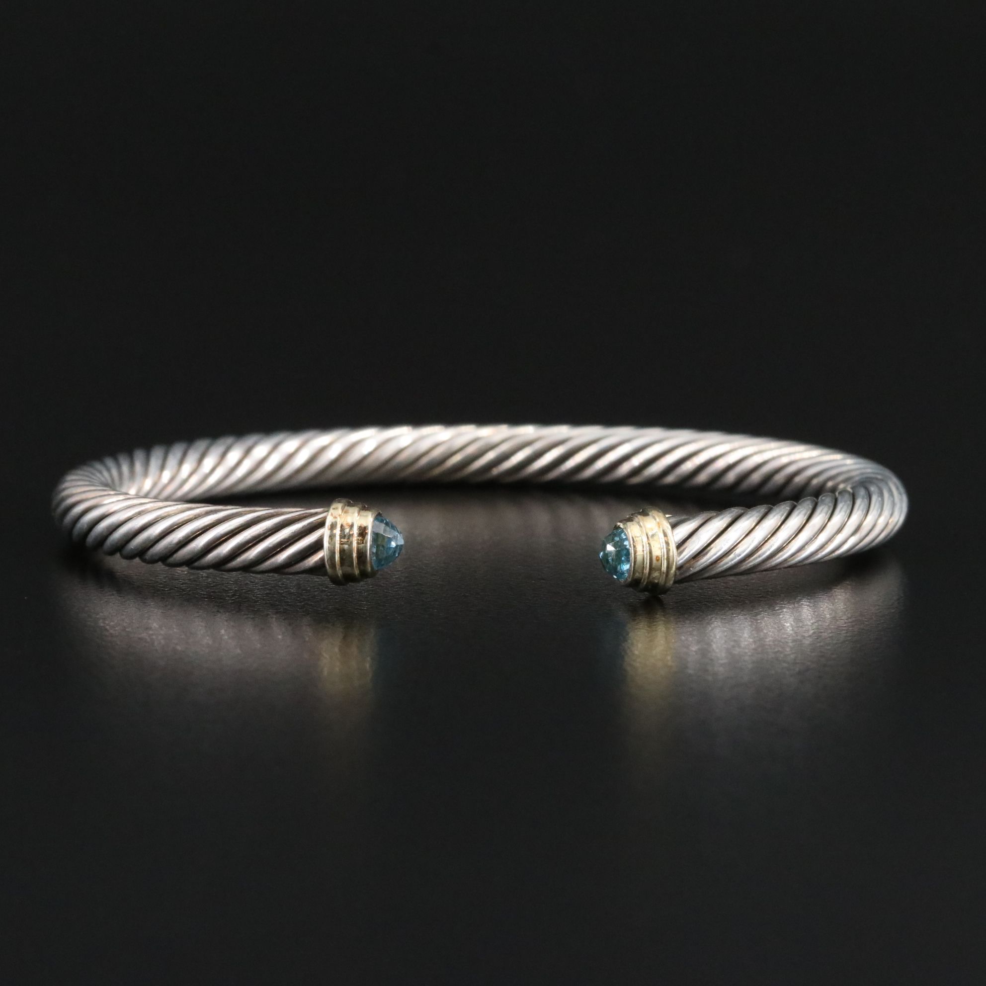 David Yurman Sterling and Blue Topaz Cable Cuff Bracelet with 14K Accents