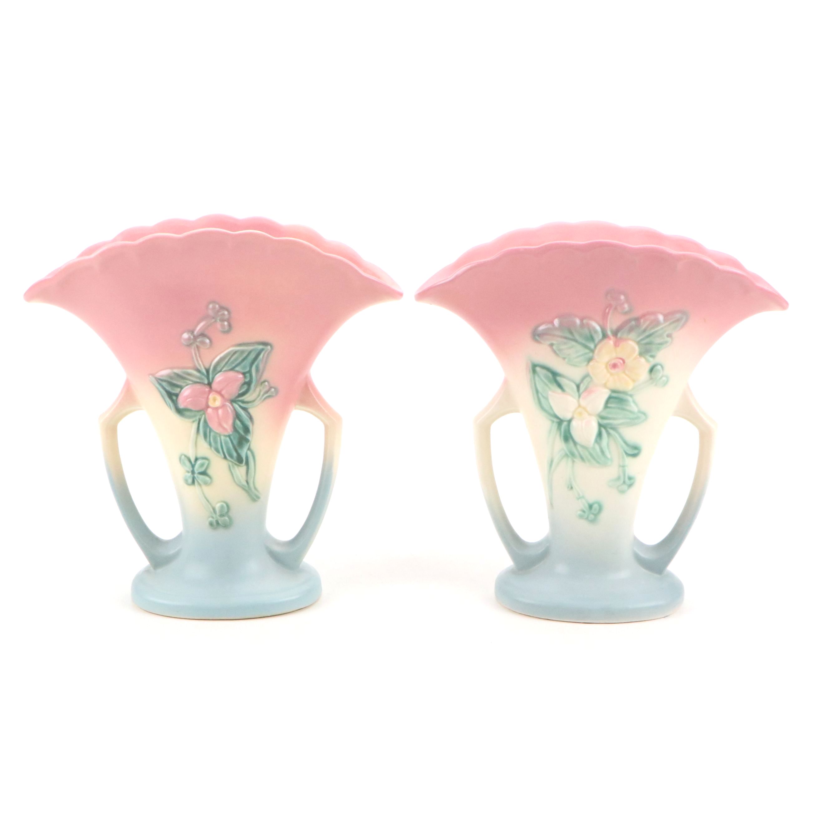 Pair of Hull Pottery "Wildflower" Fan Vases