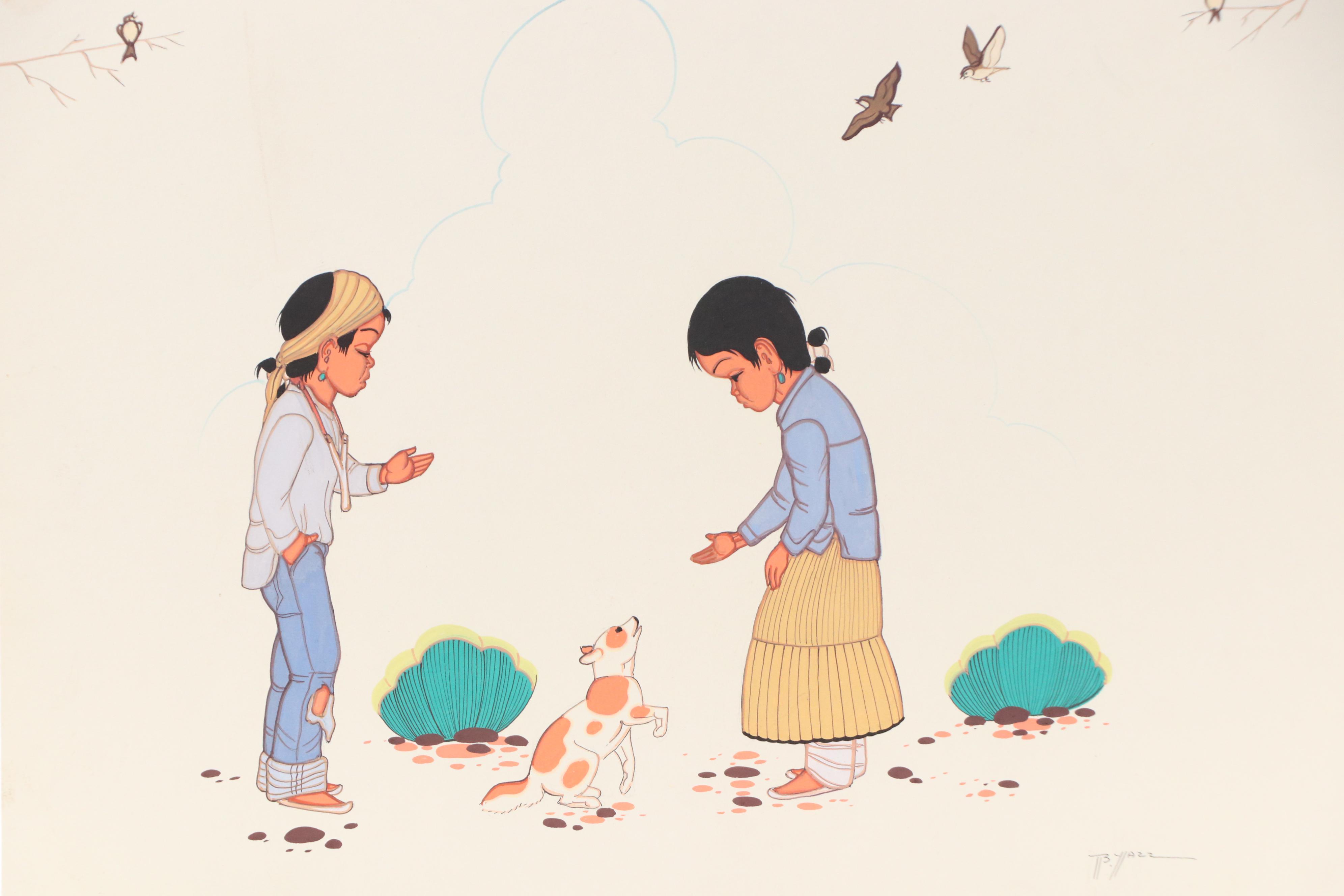 Beatien (Little No Shirt) Yazz Southwestern Figural Gouache Painting