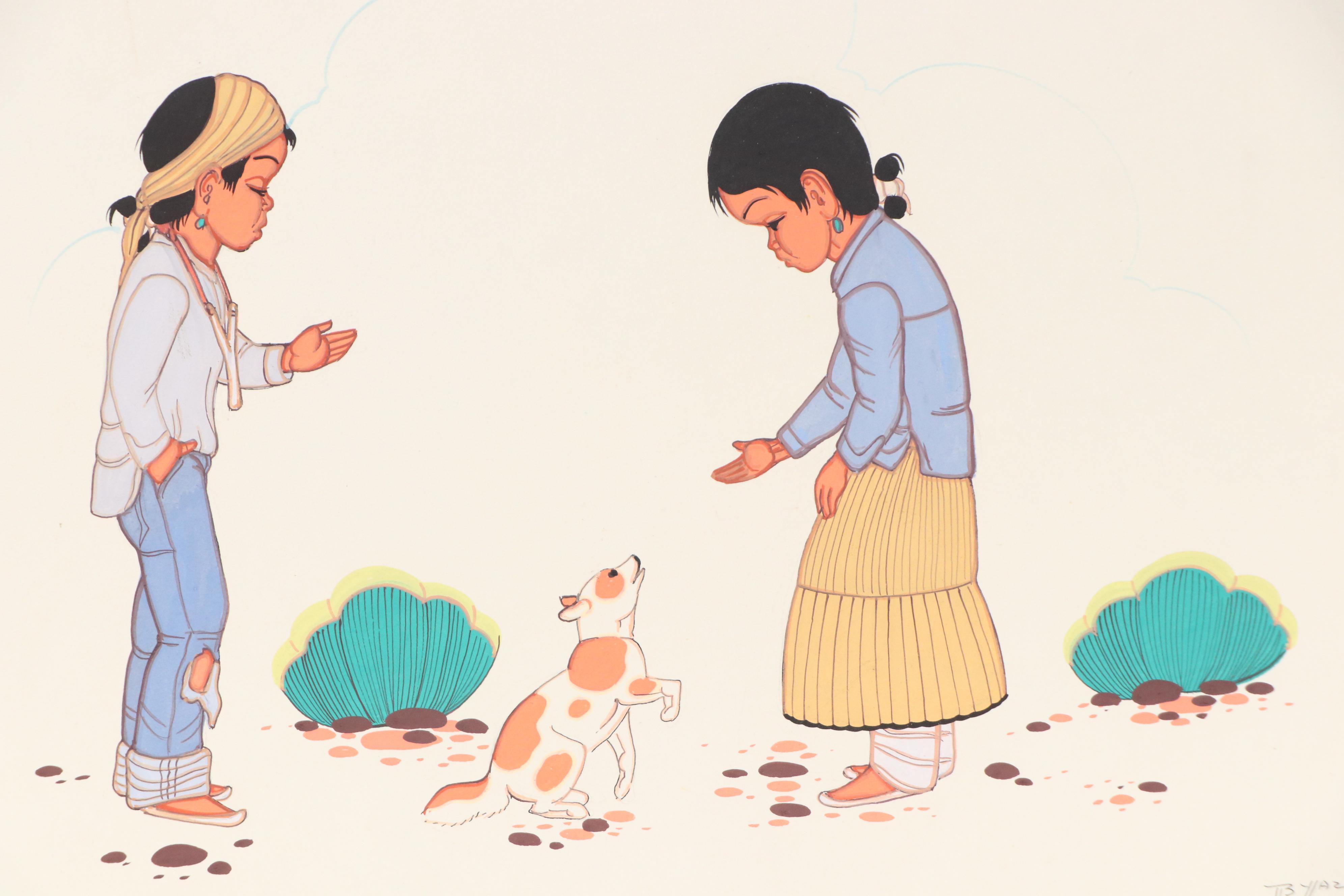 Beatien (Little No Shirt) Yazz Southwestern Figural Gouache Painting